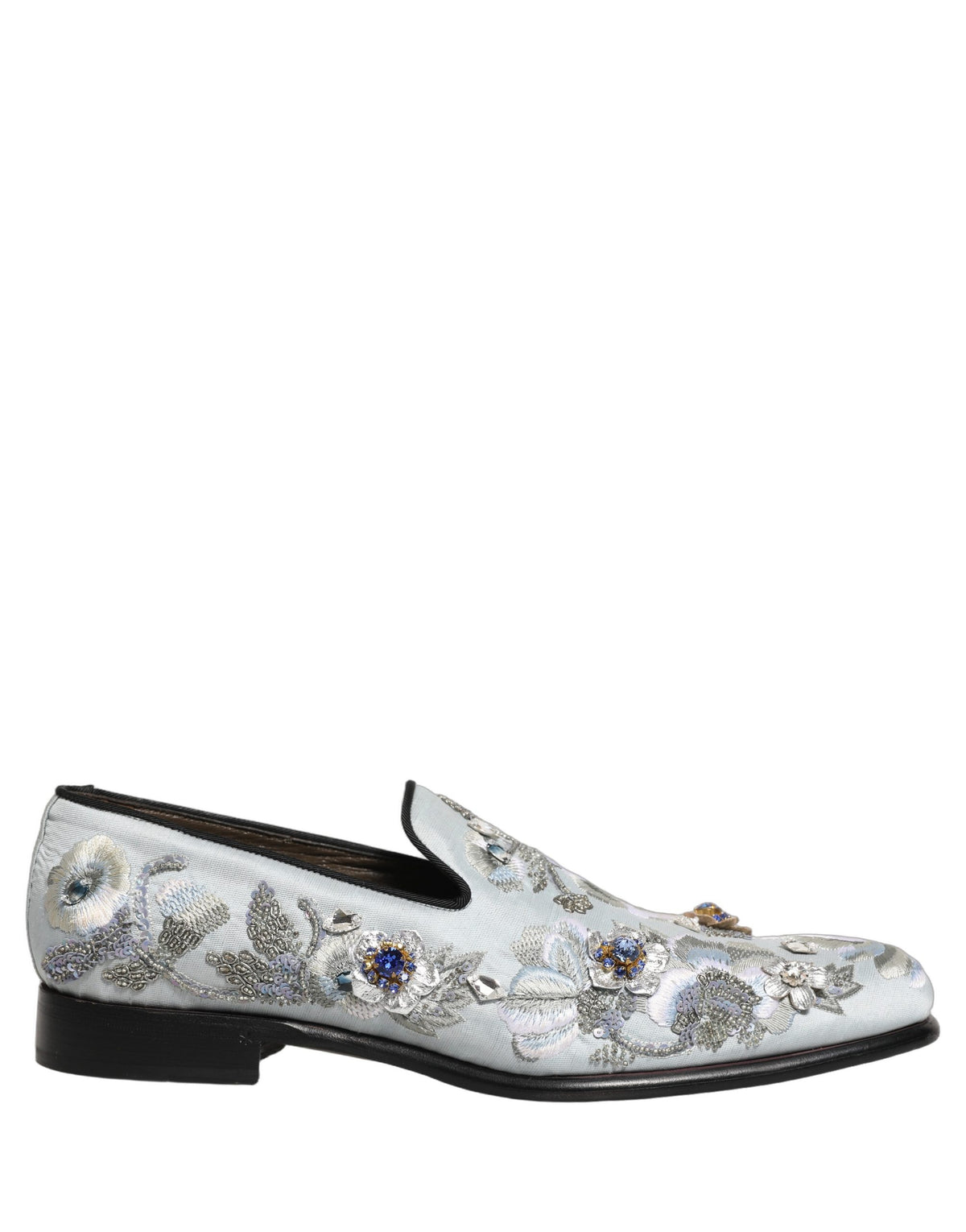 Dolce & Gabbana White Floral Embellished Men Loafers Shoes