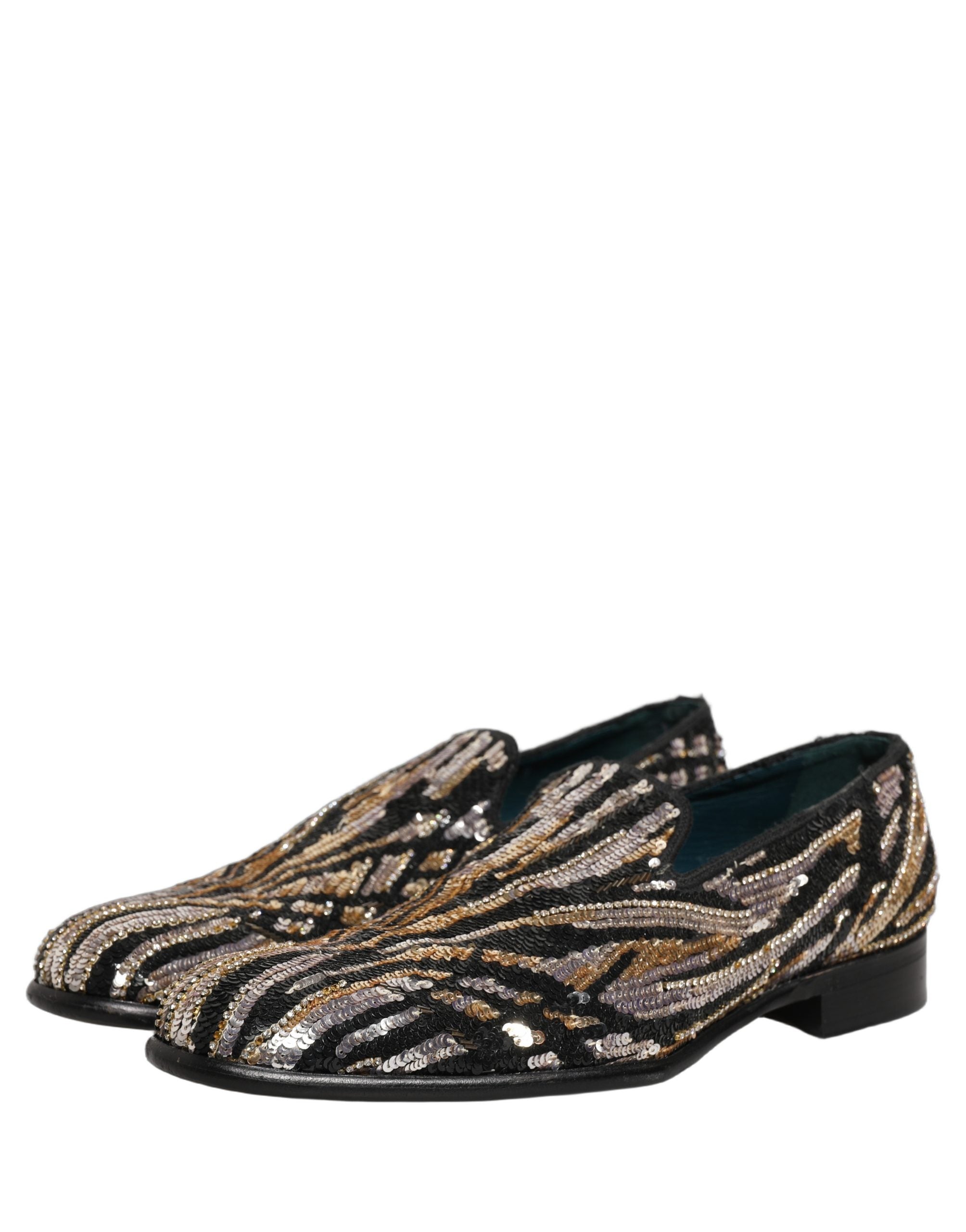 Pre-Owned Dolce & Gabbana Gold Striped Sequin Embellished Loafer Shoes