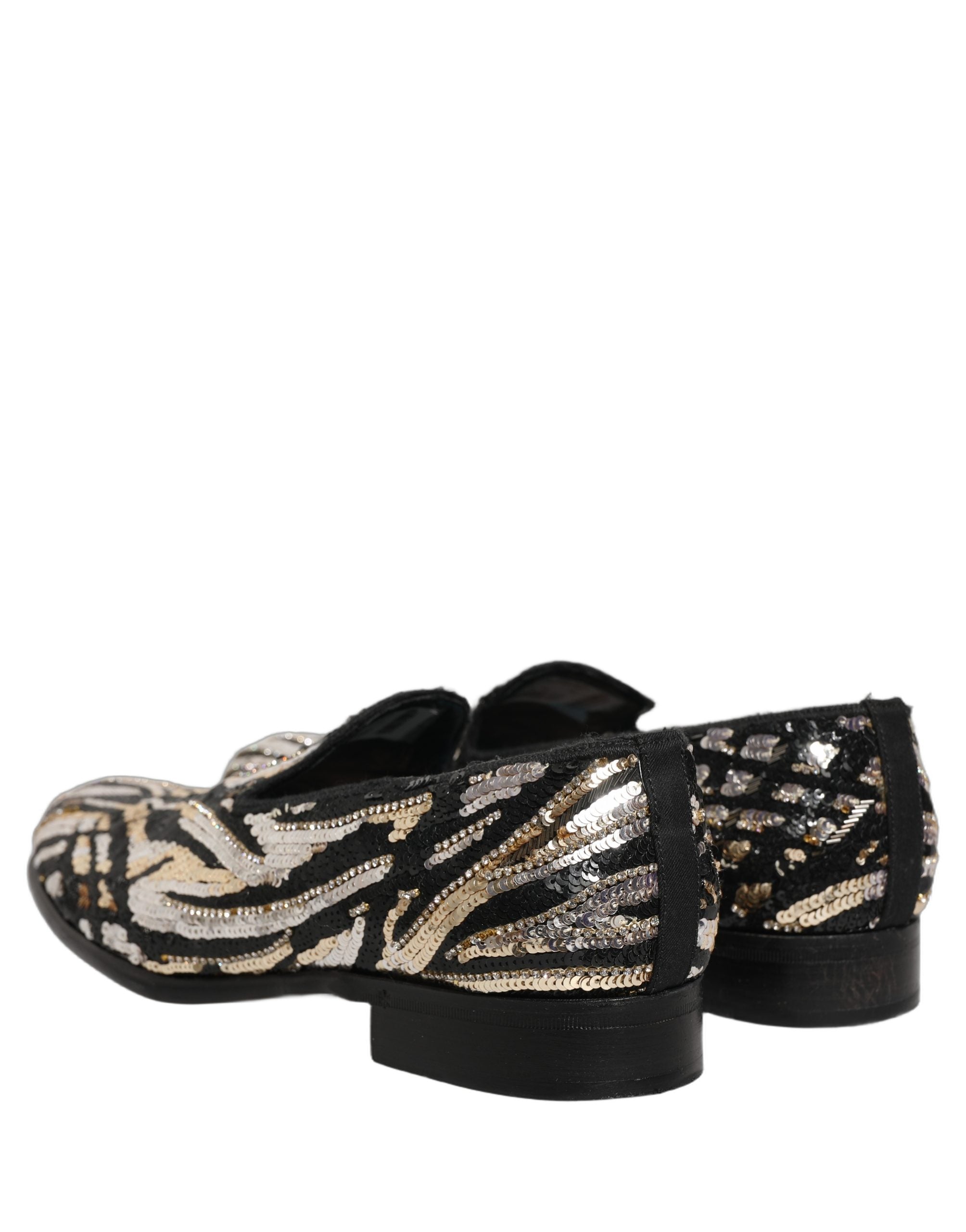 Pre-Owned Dolce & Gabbana Gold Striped Sequin Embellished Loafer Shoes