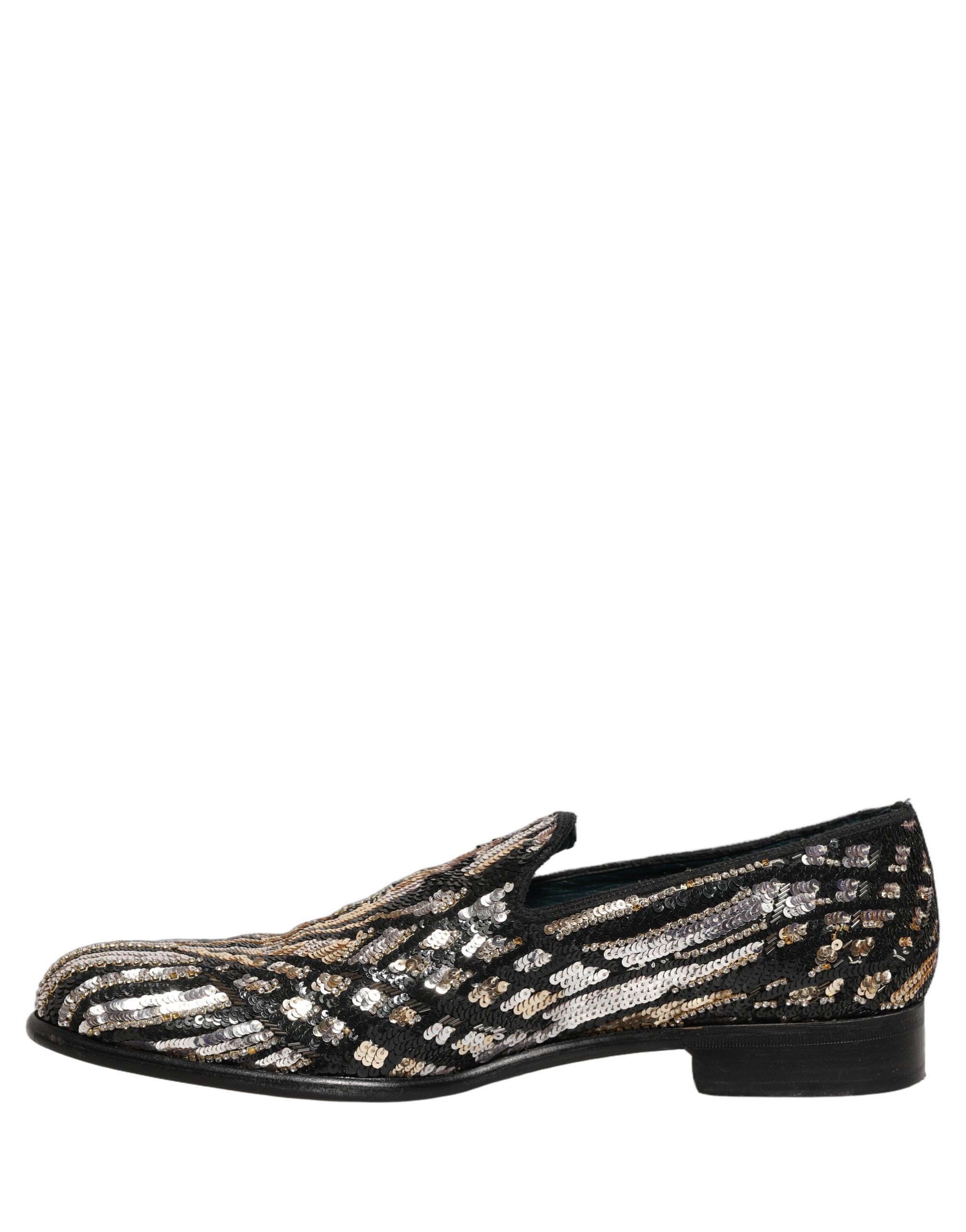 Pre-Owned Dolce & Gabbana Gold Striped Sequin Embellished Loafer Shoes