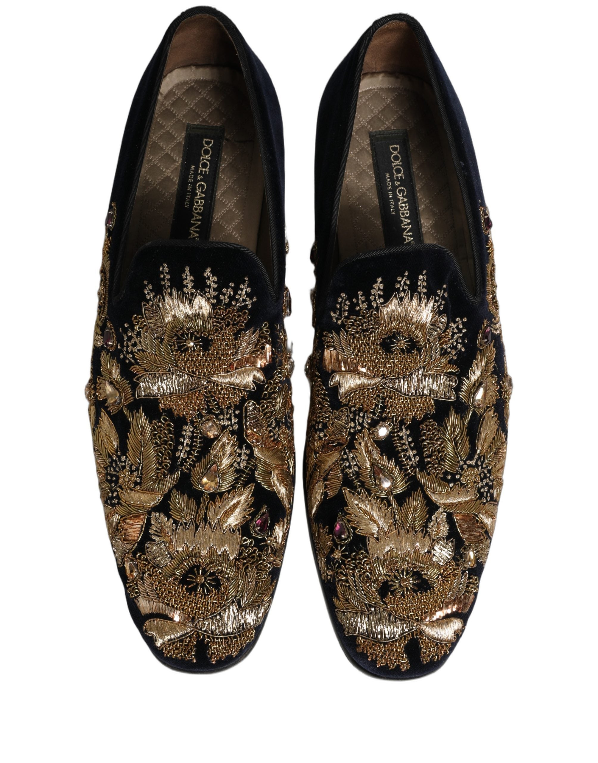 Dolce & Gabbana Black Gold Embroidery Dress Loafers Shoes