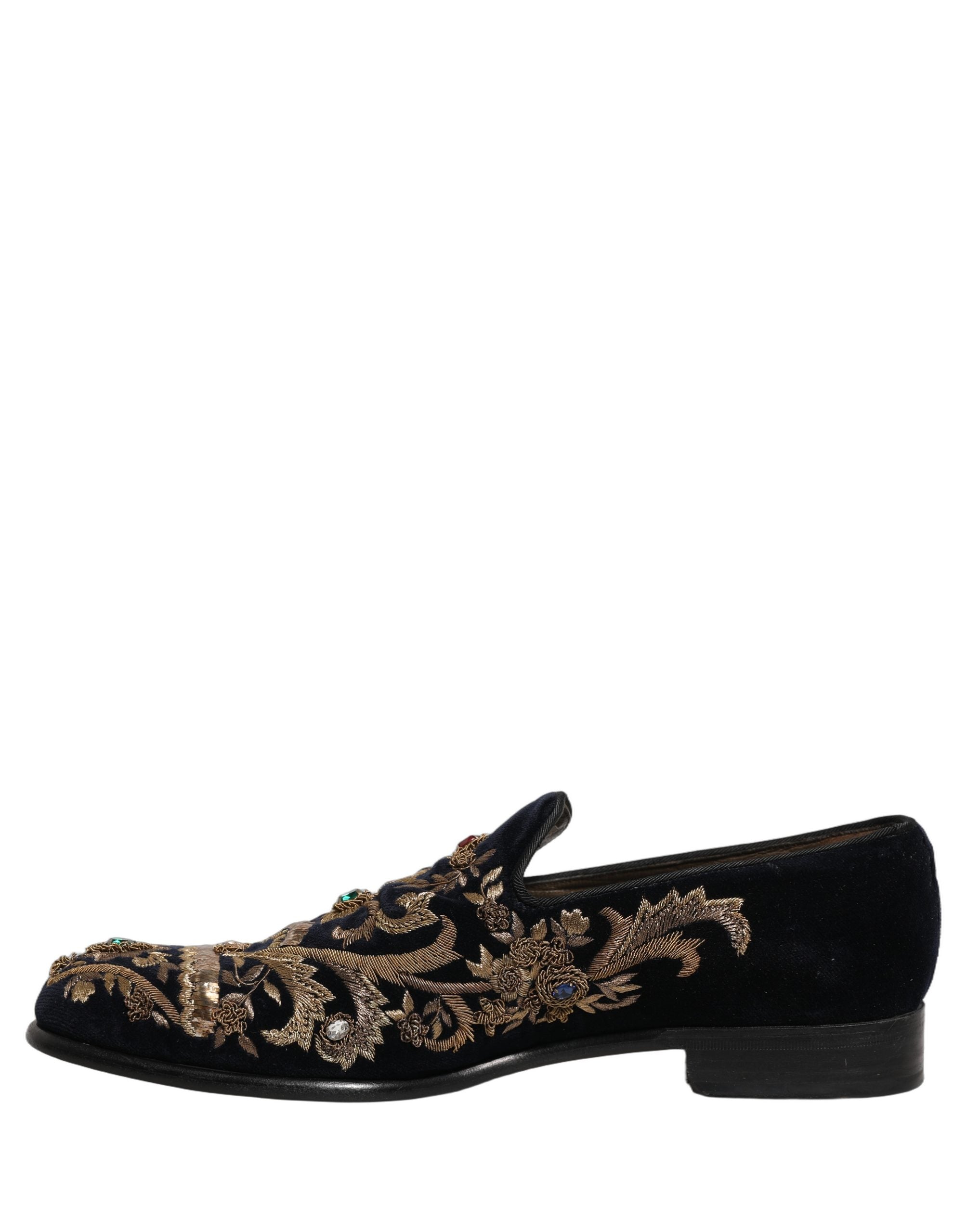 Pre-Owned Dolce & Gabbana Black Velvet Embellished Dress Loafers Shoes