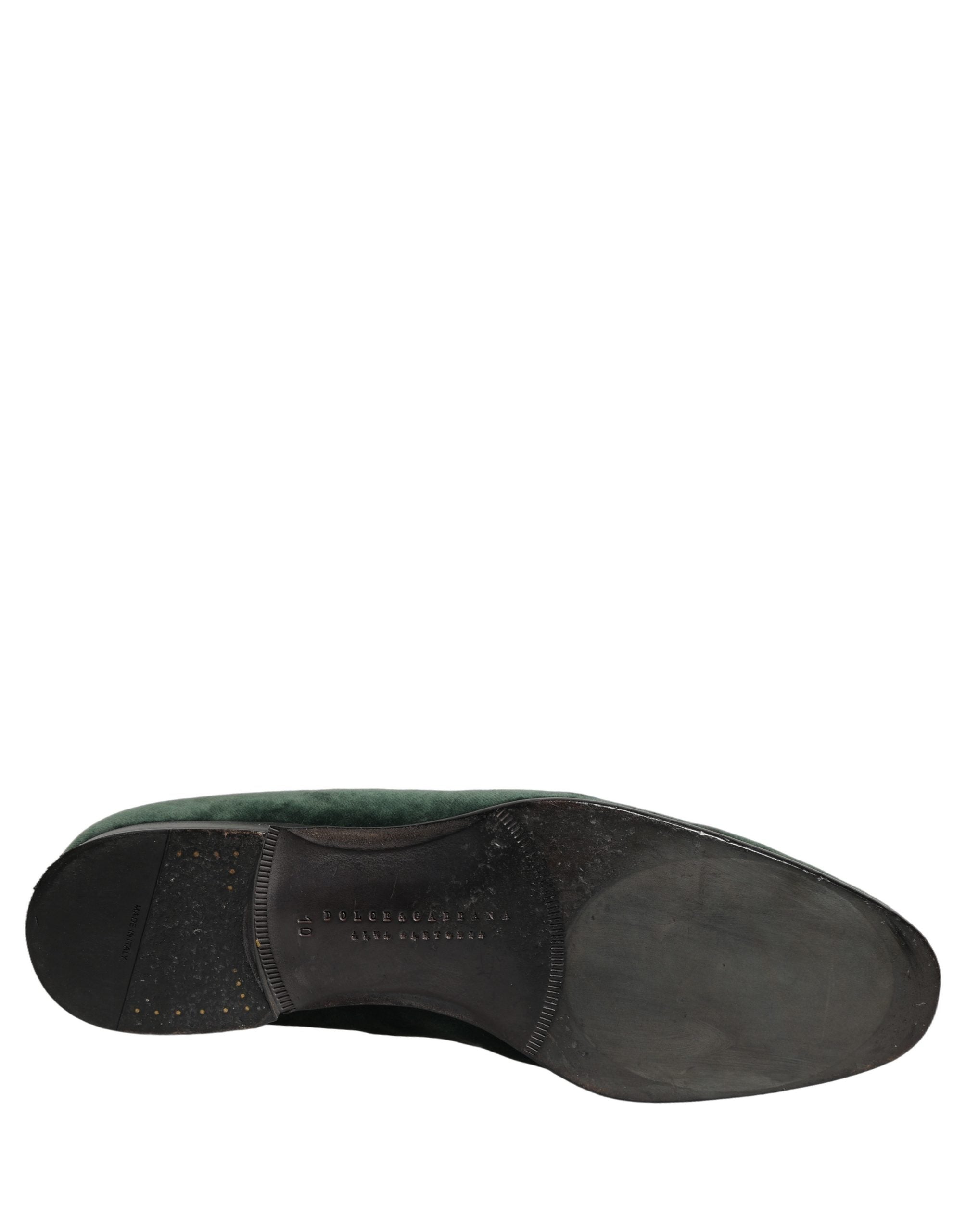 Dolce & Gabbana Green Velvet Embellished Dress Loafers Shoes
