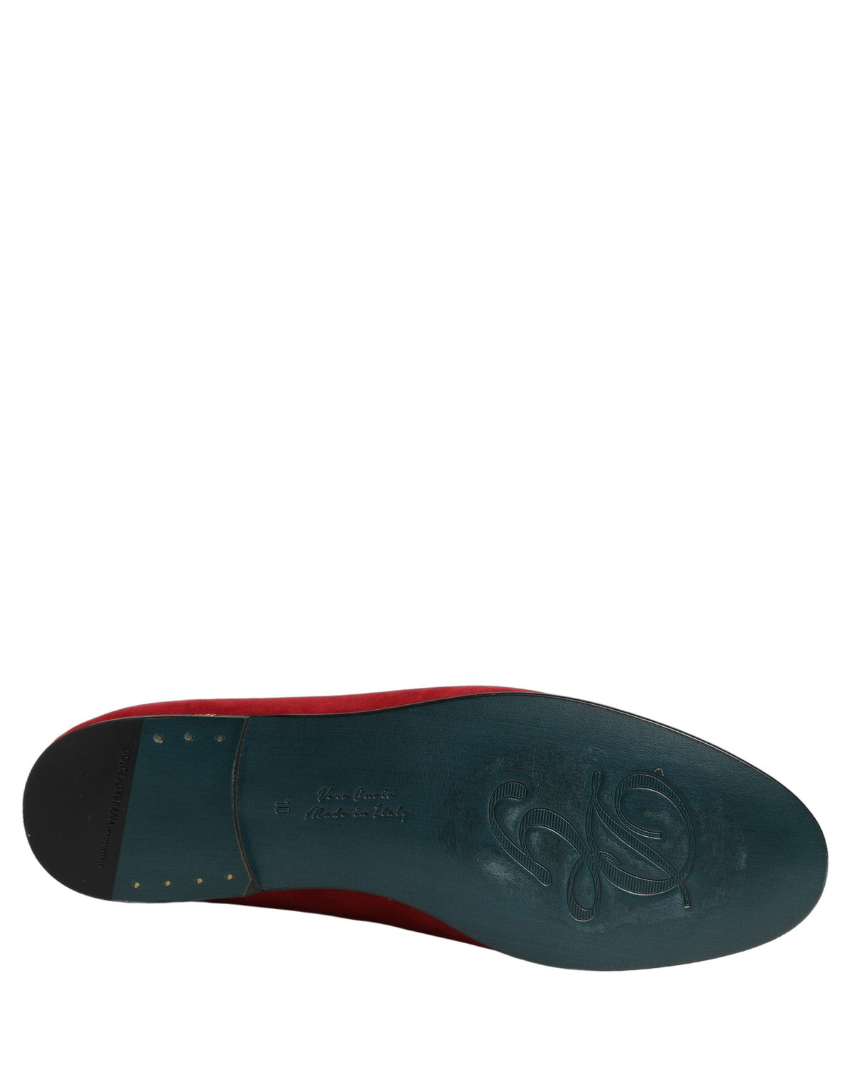 New Dolce & Gabbana Red Suede Logo Slip On Flats Loafers Shoes
