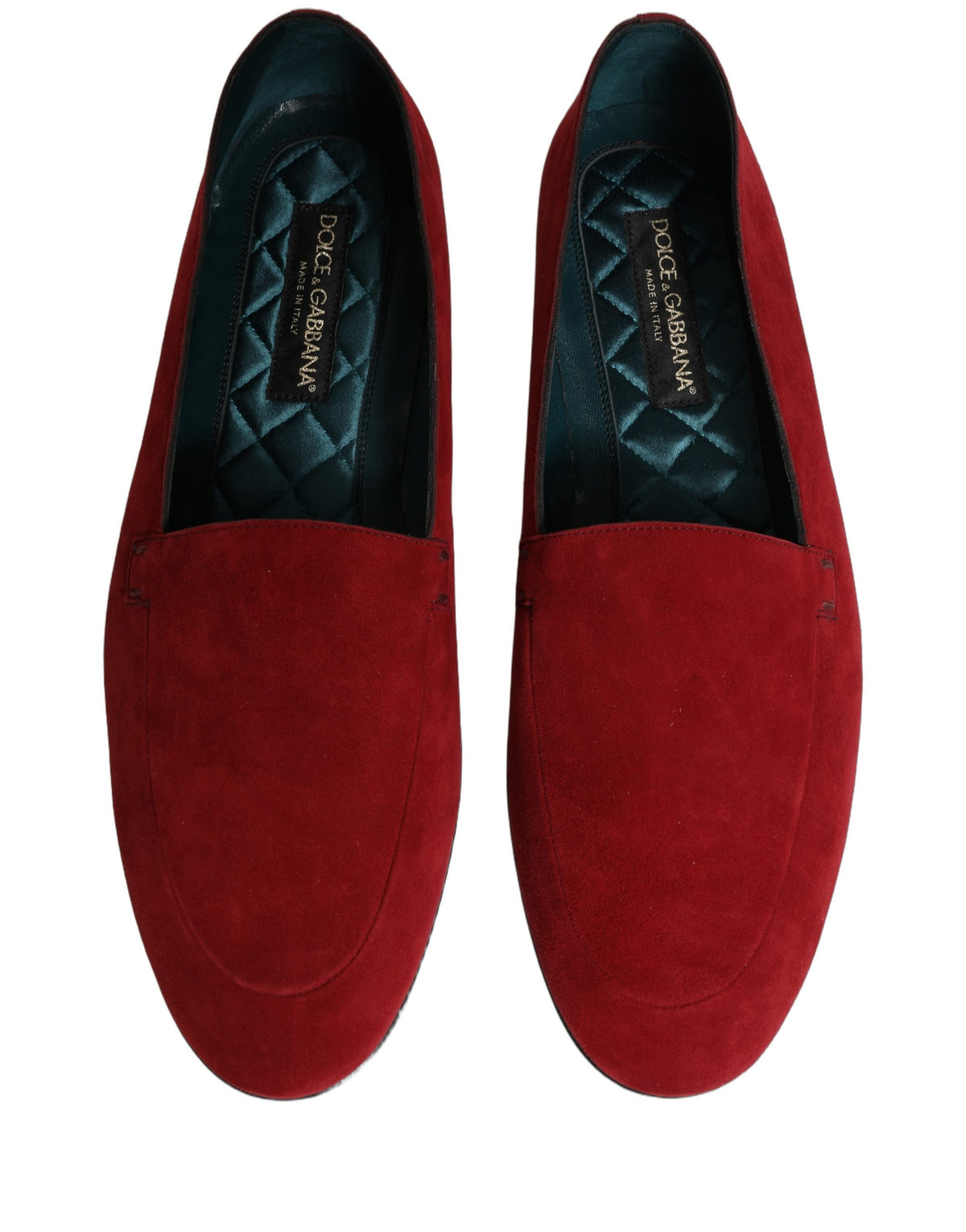 New Dolce & Gabbana Red Suede Logo Slip On Flats Loafers Shoes