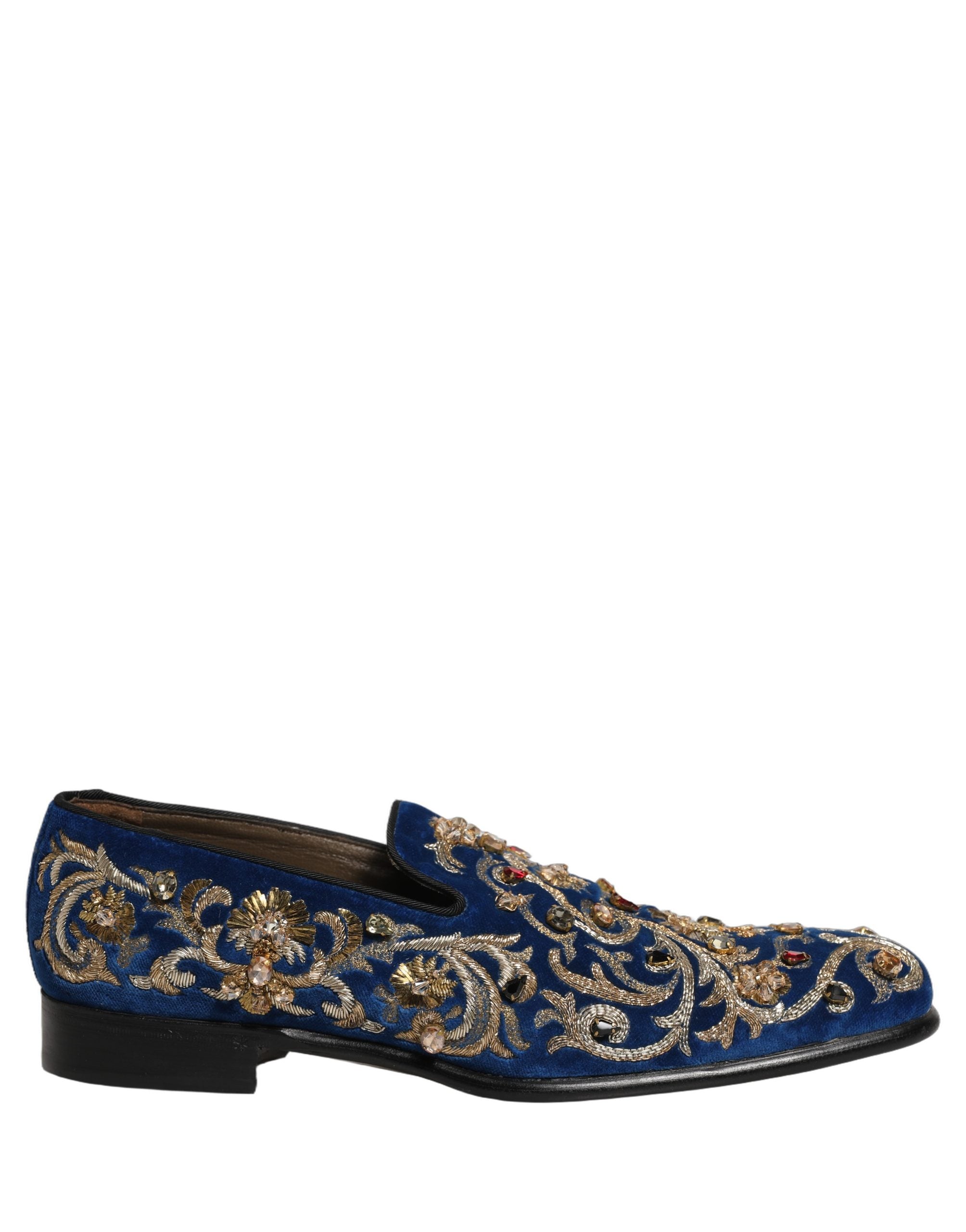 Dolce & Gabbana Blue Velvet Embellished Dress Loafers Shoes