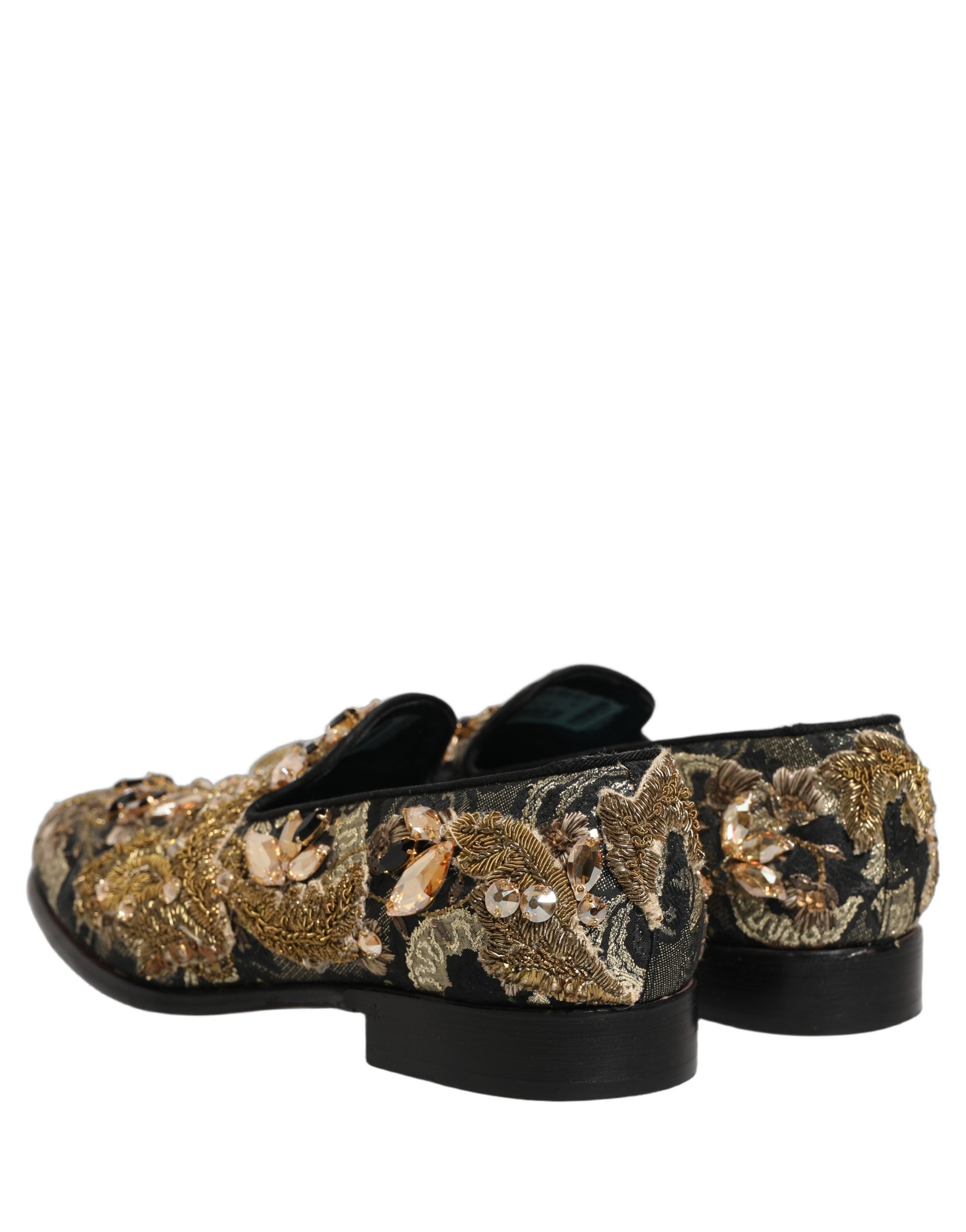 Dolce & Gabbana Black Velvet Embellished Dress Loafers Shoes