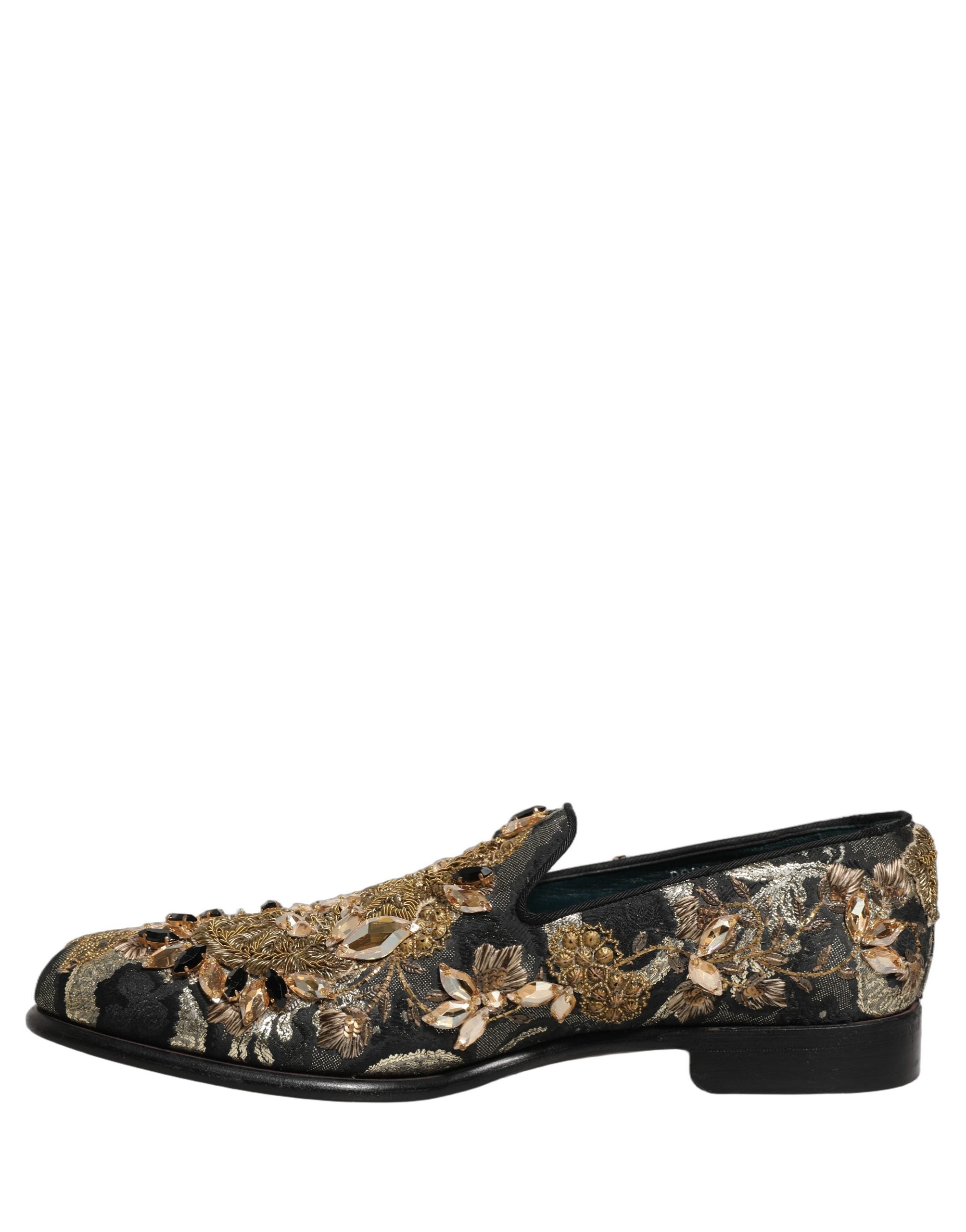 Dolce & Gabbana Black Velvet Embellished Dress Loafers Shoes