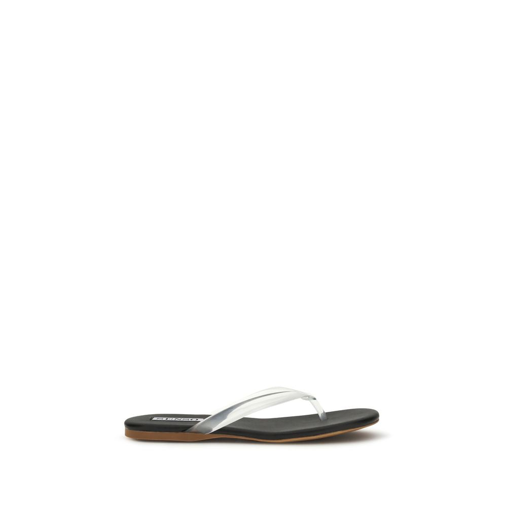 Senso Black Calf Leather Bos Taurus Flip-Flop Sandals