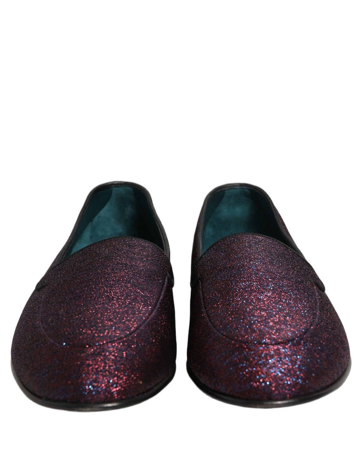 New Dolce & Gabbana Maroon Glitter Lurex Logo Dress Loafers Shoes