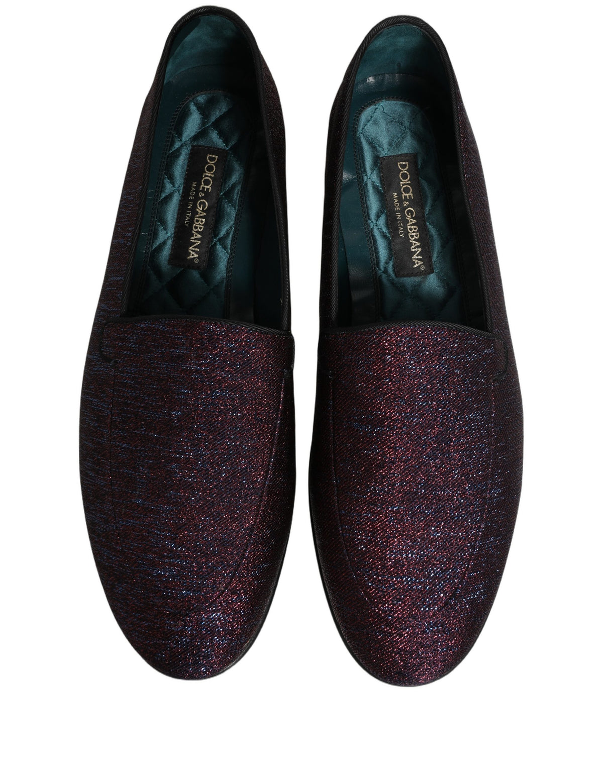 New Dolce & Gabbana Maroon Glitter Lurex Logo Dress Loafers Shoes