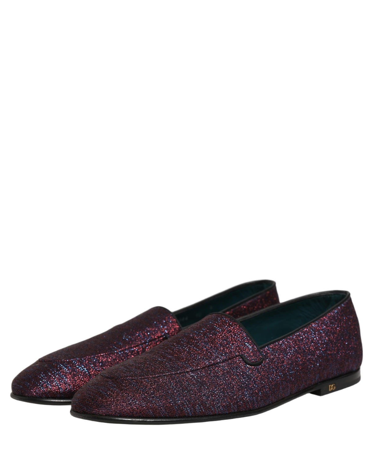 New Dolce & Gabbana Maroon Glitter Lurex Logo Dress Loafers Shoes
