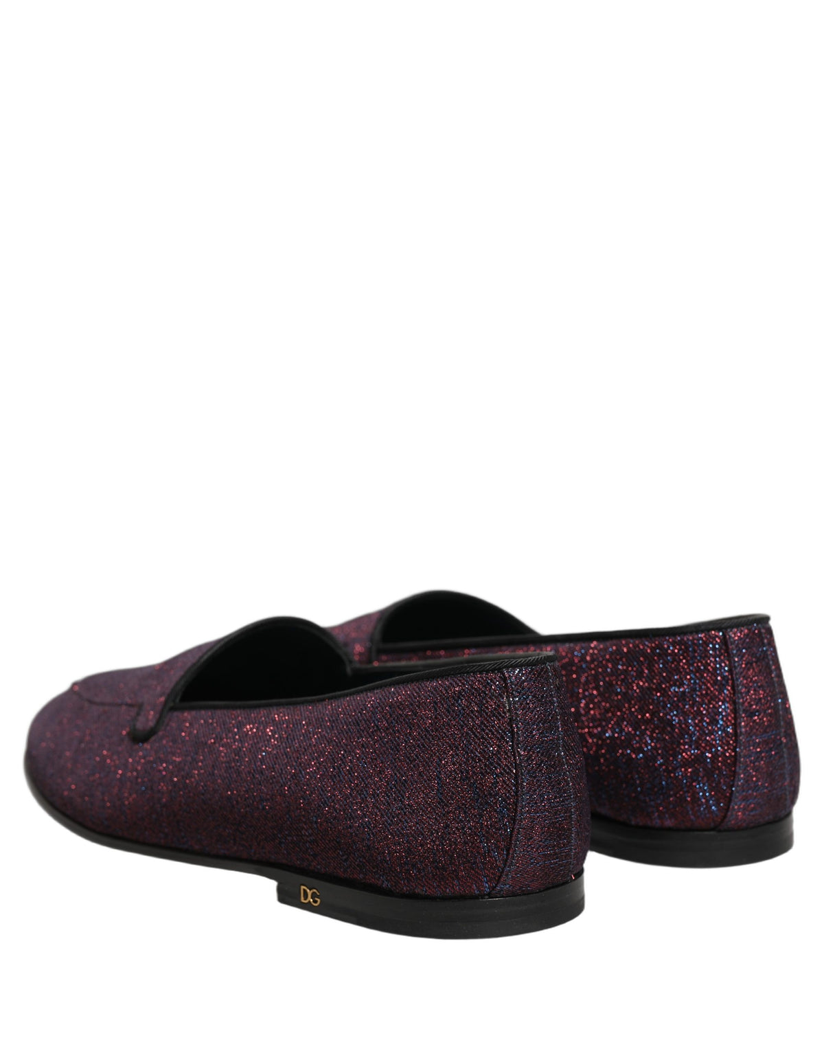 New Dolce & Gabbana Maroon Glitter Lurex Logo Dress Loafers Shoes