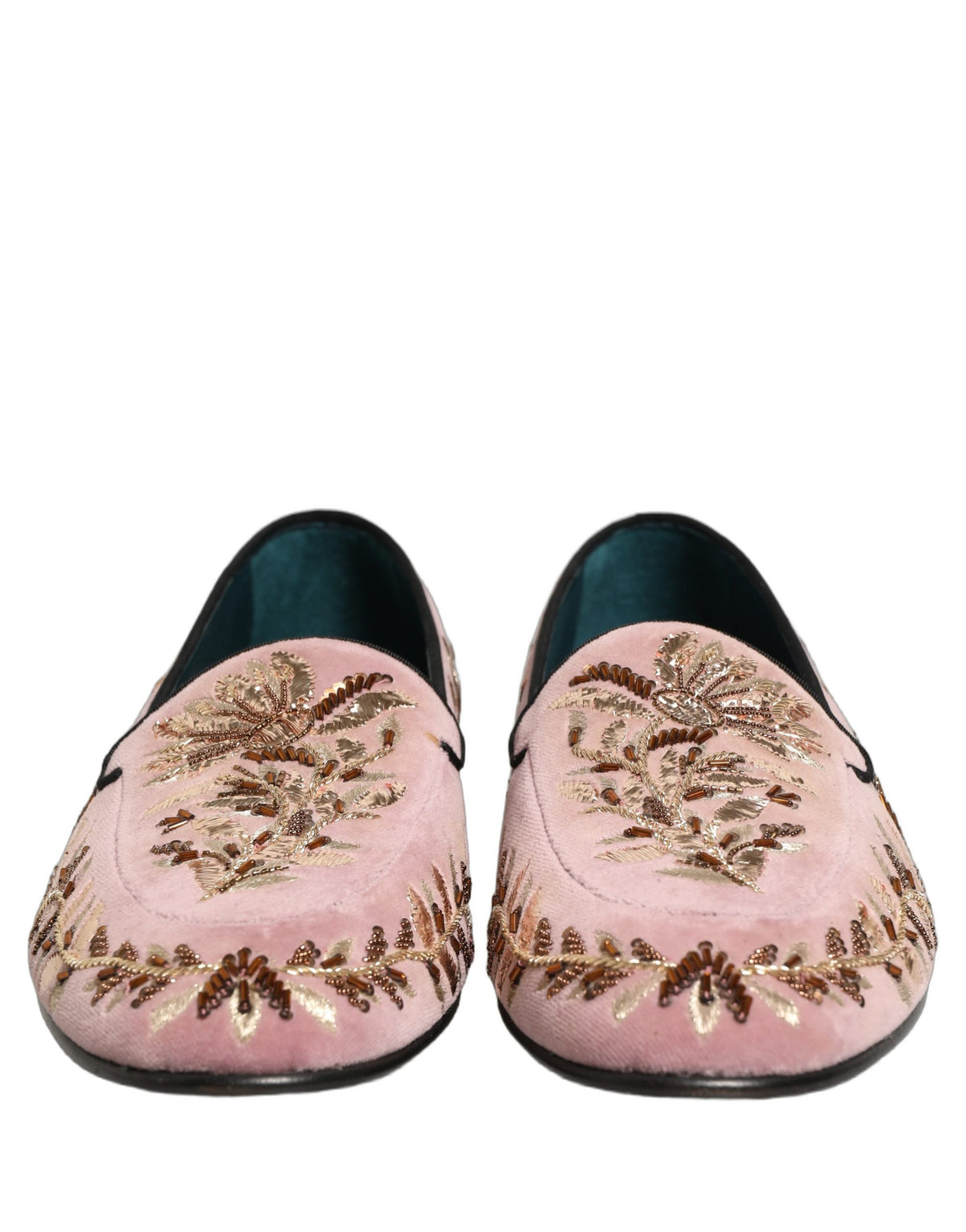 New Dolce & Gabbana Pink Velvet Floral Embroidery Loafers Shoes