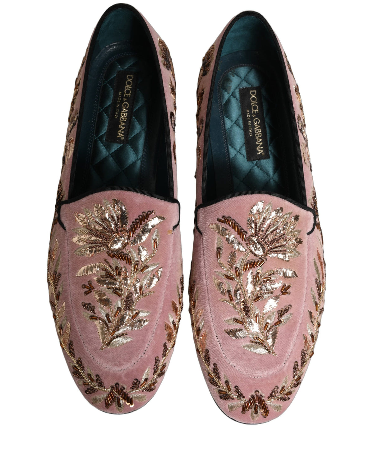 New Dolce & Gabbana Pink Velvet Floral Embroidery Loafers Shoes