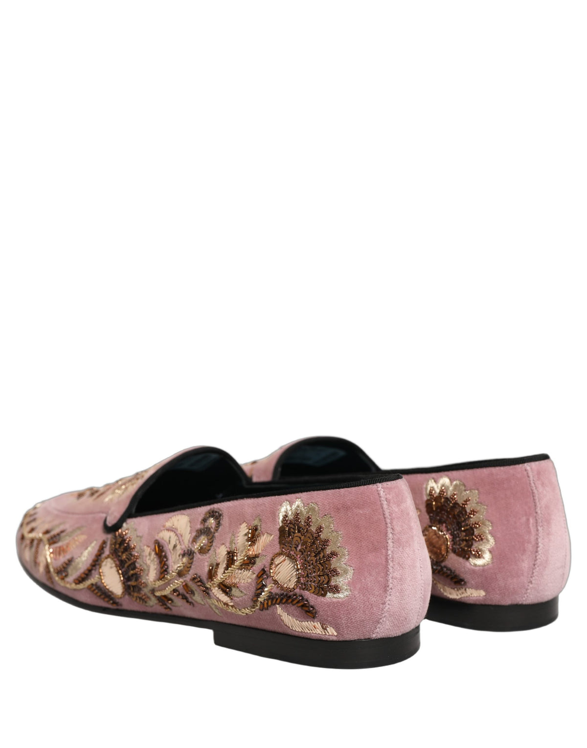 New Dolce & Gabbana Pink Velvet Floral Embroidery Loafers Shoes