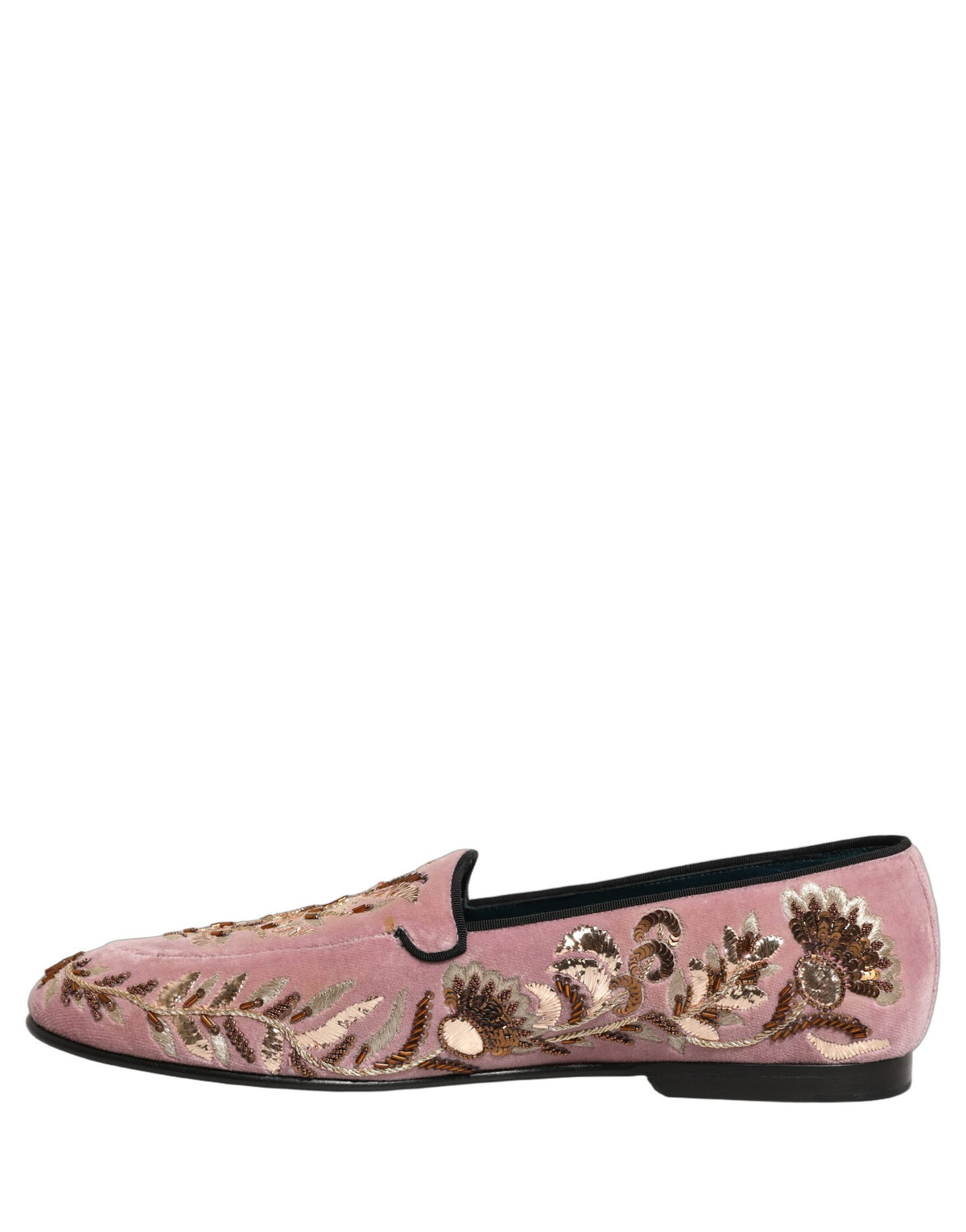 New Dolce & Gabbana Pink Velvet Floral Embroidery Loafers Shoes