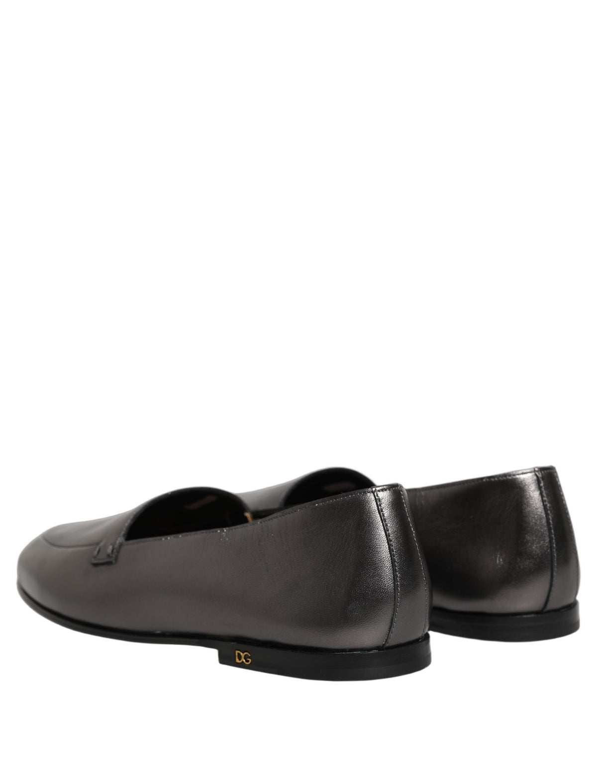 New Dolce & Gabbana Silver Leather DG Logo Slip On Loafers Shoes