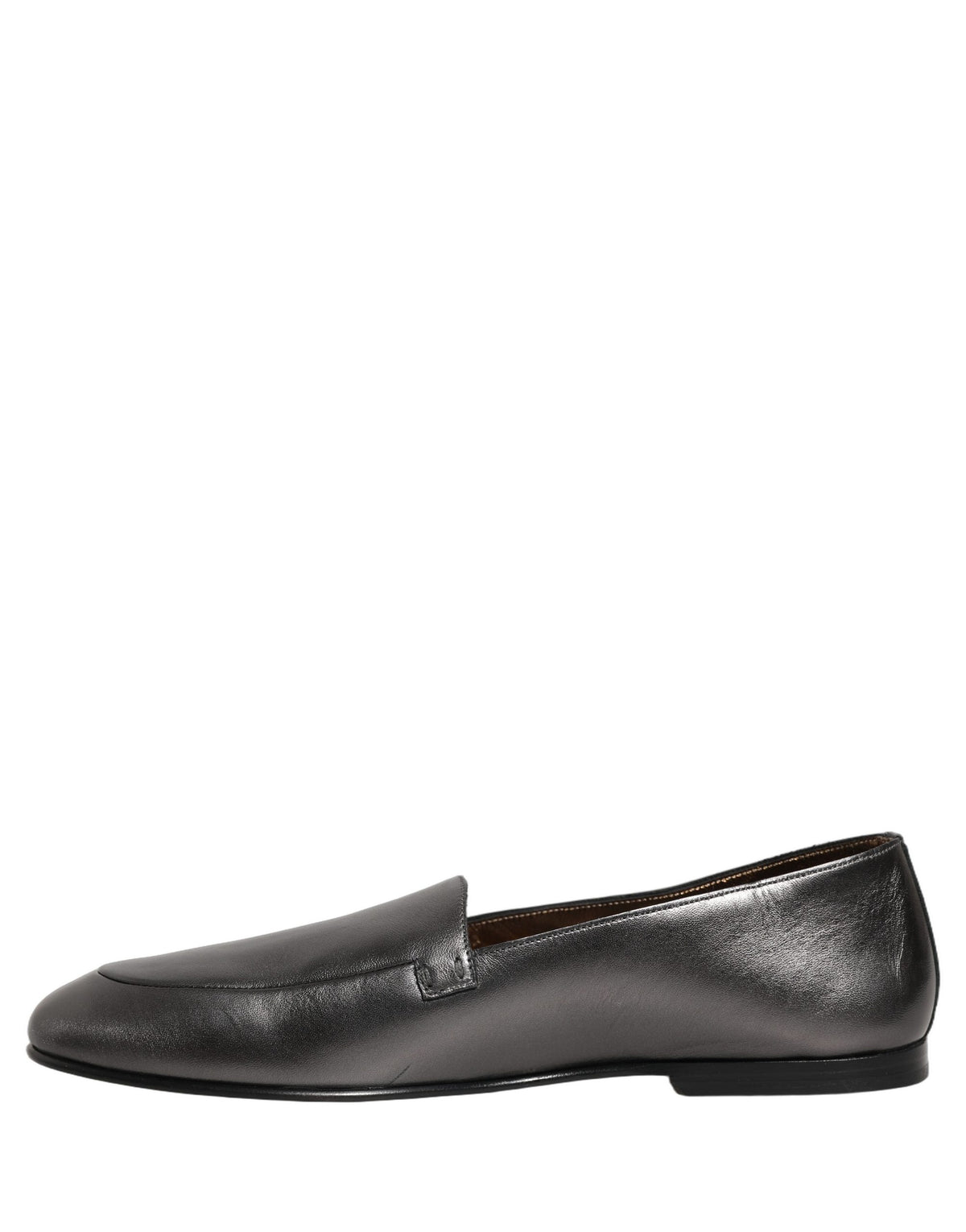 New Dolce & Gabbana Silver Leather DG Logo Slip On Loafers Shoes