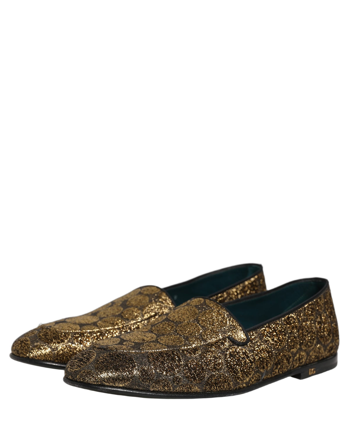 New Dolce & Gabbana Gold Lurex Glitter Men Slip On Loafers Shoes