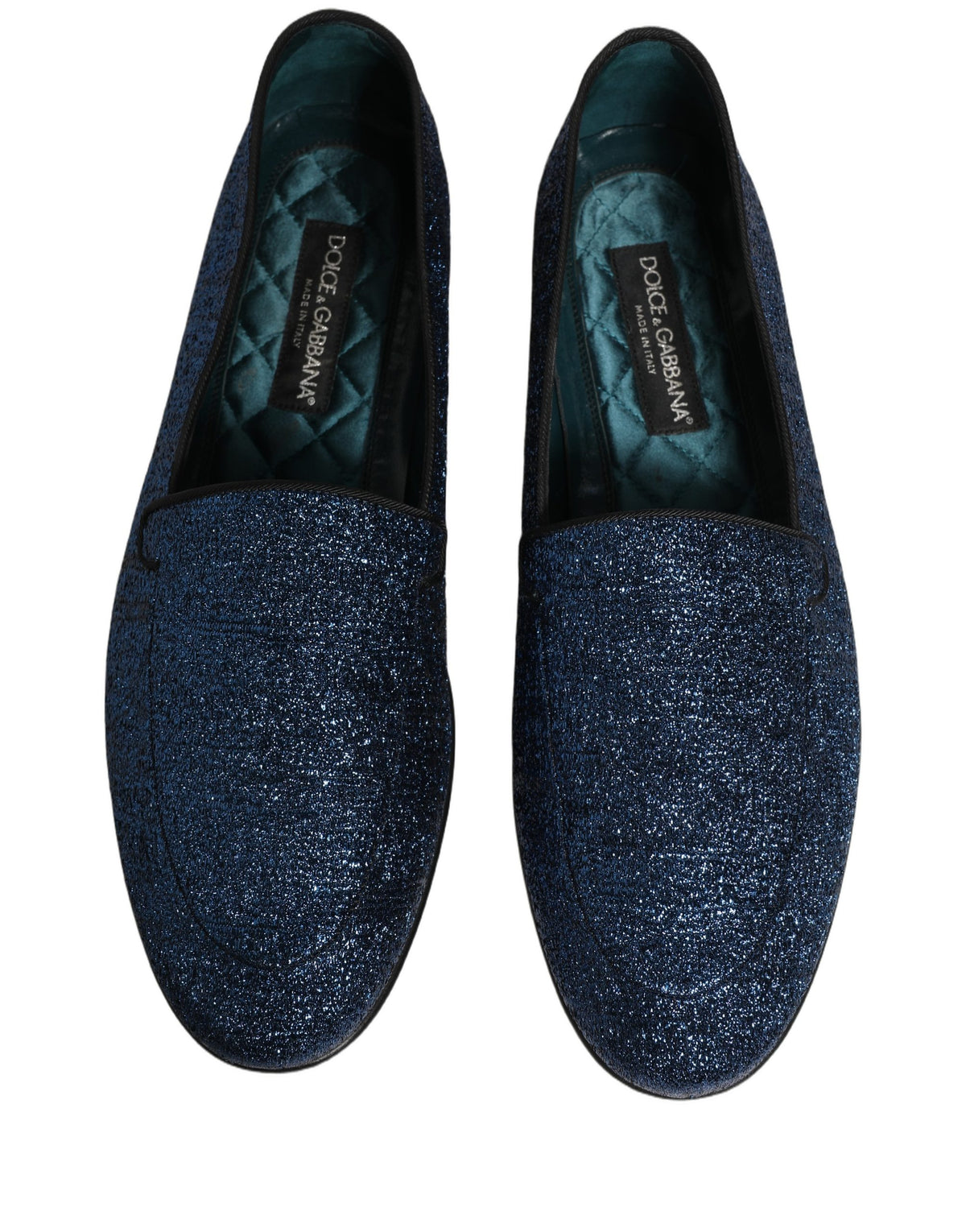 New Dolce & Gabbana Blue Glitter Lurex DG Logo Dress Loafers Shoes