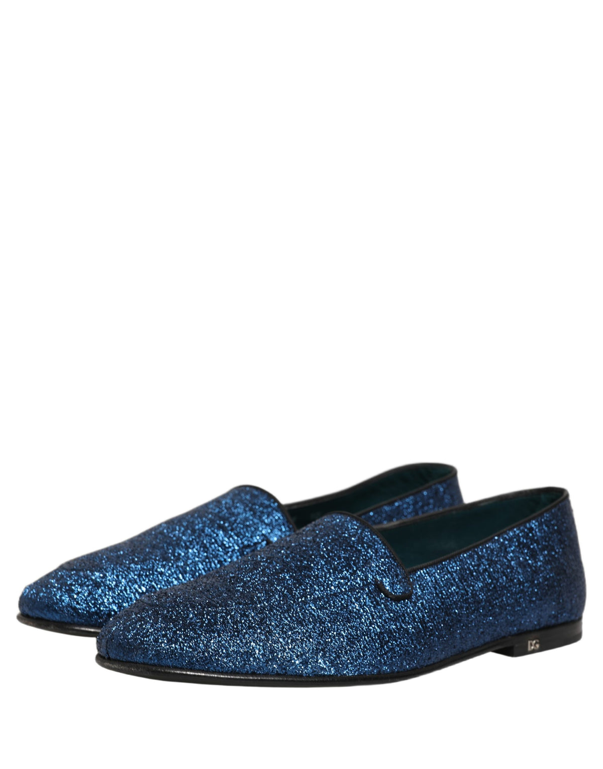 New Dolce & Gabbana Blue Glitter Lurex DG Logo Dress Loafers Shoes