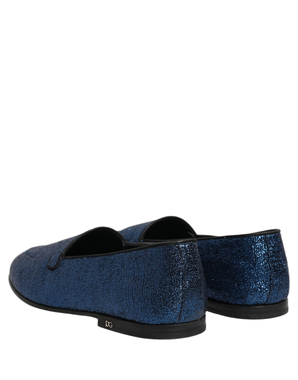 New Dolce & Gabbana Blue Glitter Lurex DG Logo Dress Loafers Shoes