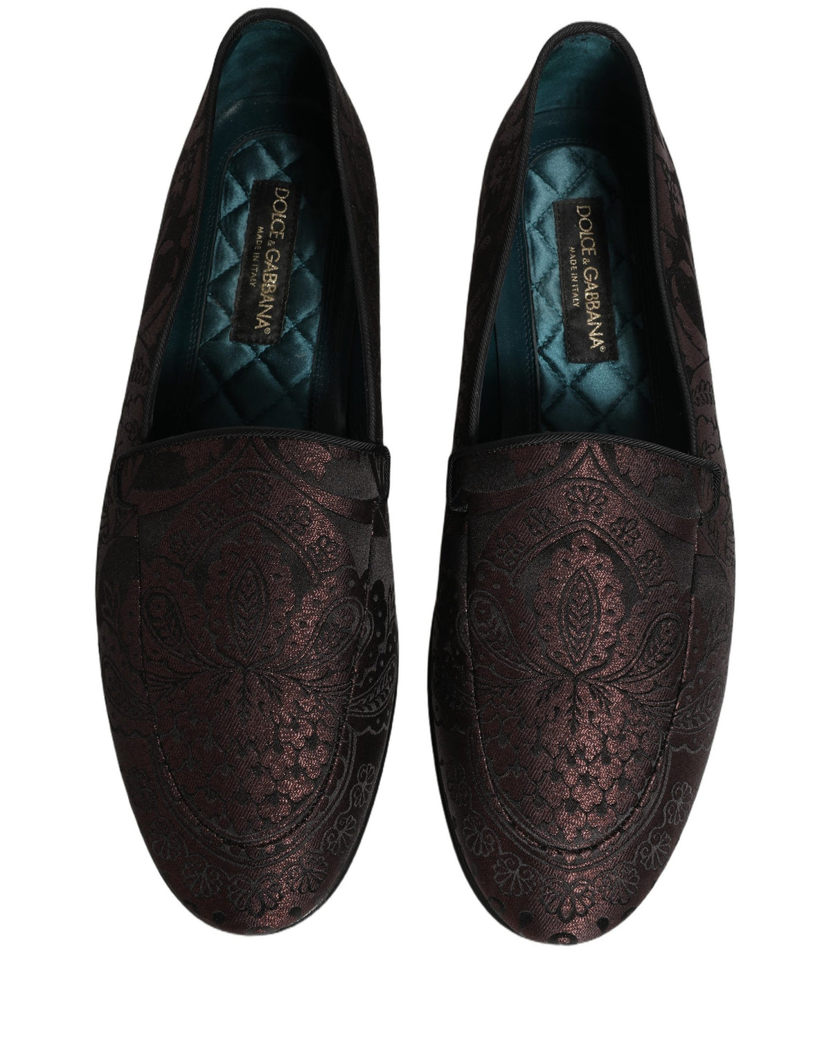 New Dolce & Gabbana Maroon Jacquard Leather Slip On Loafers Shoes