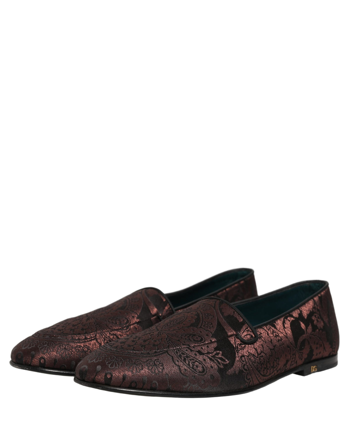 New Dolce & Gabbana Maroon Jacquard Leather Slip On Loafers Shoes