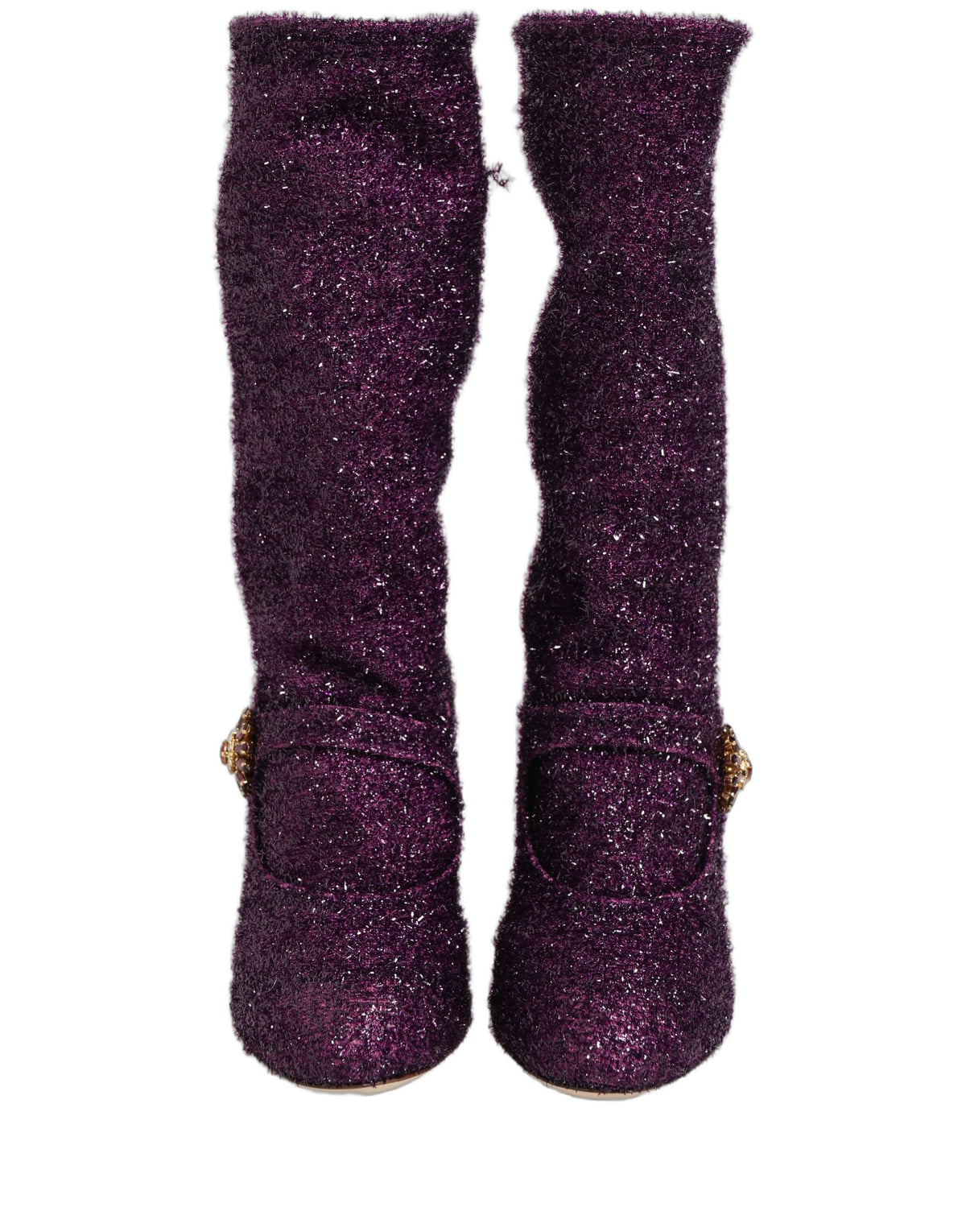New Dolce & Gabbana Purple Crystal Lurex Fantasy High Boots Shoes