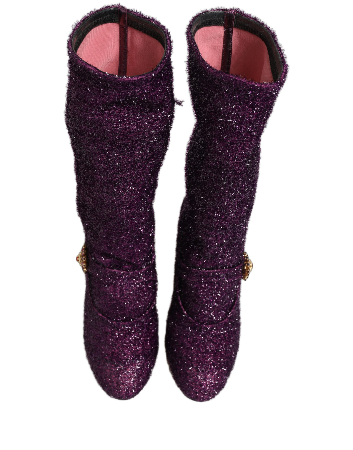 New Dolce & Gabbana Purple Crystal Lurex Fantasy High Boots Shoes