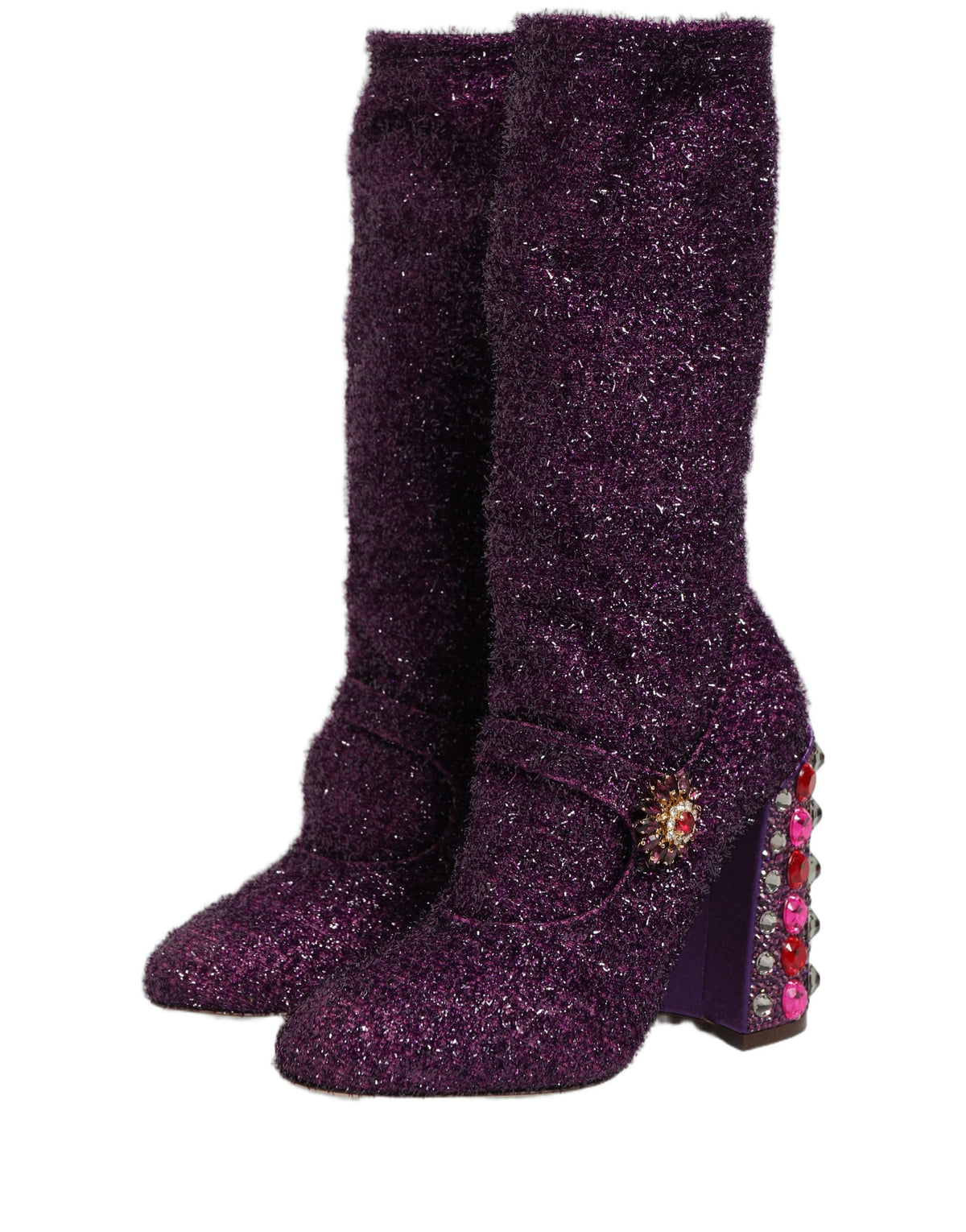 New Dolce & Gabbana Purple Crystal Lurex Fantasy High Boots Shoes