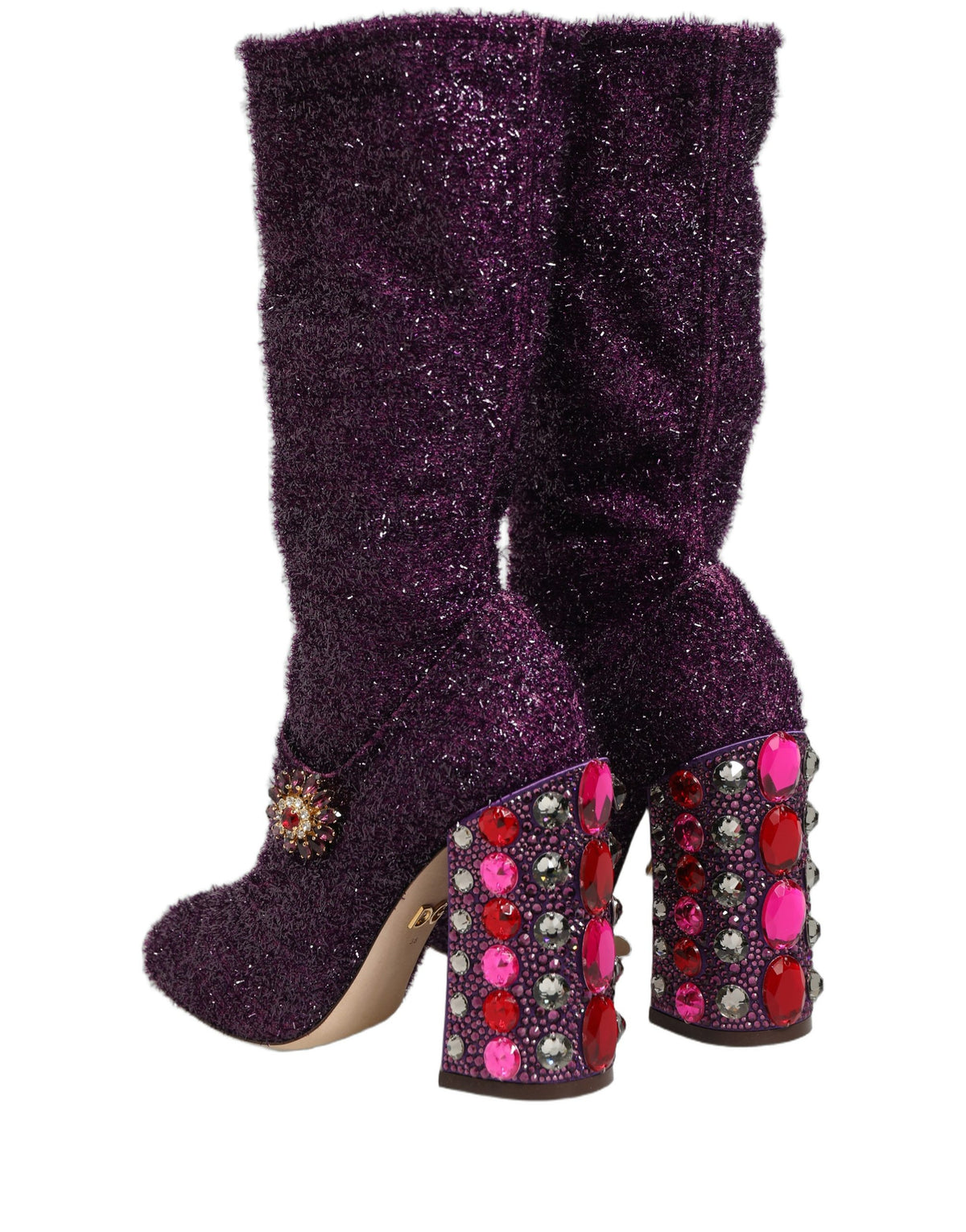 New Dolce & Gabbana Purple Crystal Lurex Fantasy High Boots Shoes