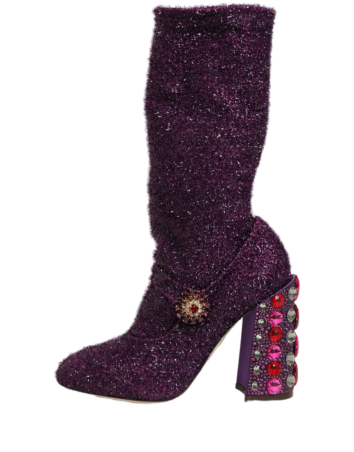 New Dolce & Gabbana Purple Crystal Lurex Fantasy High Boots Shoes
