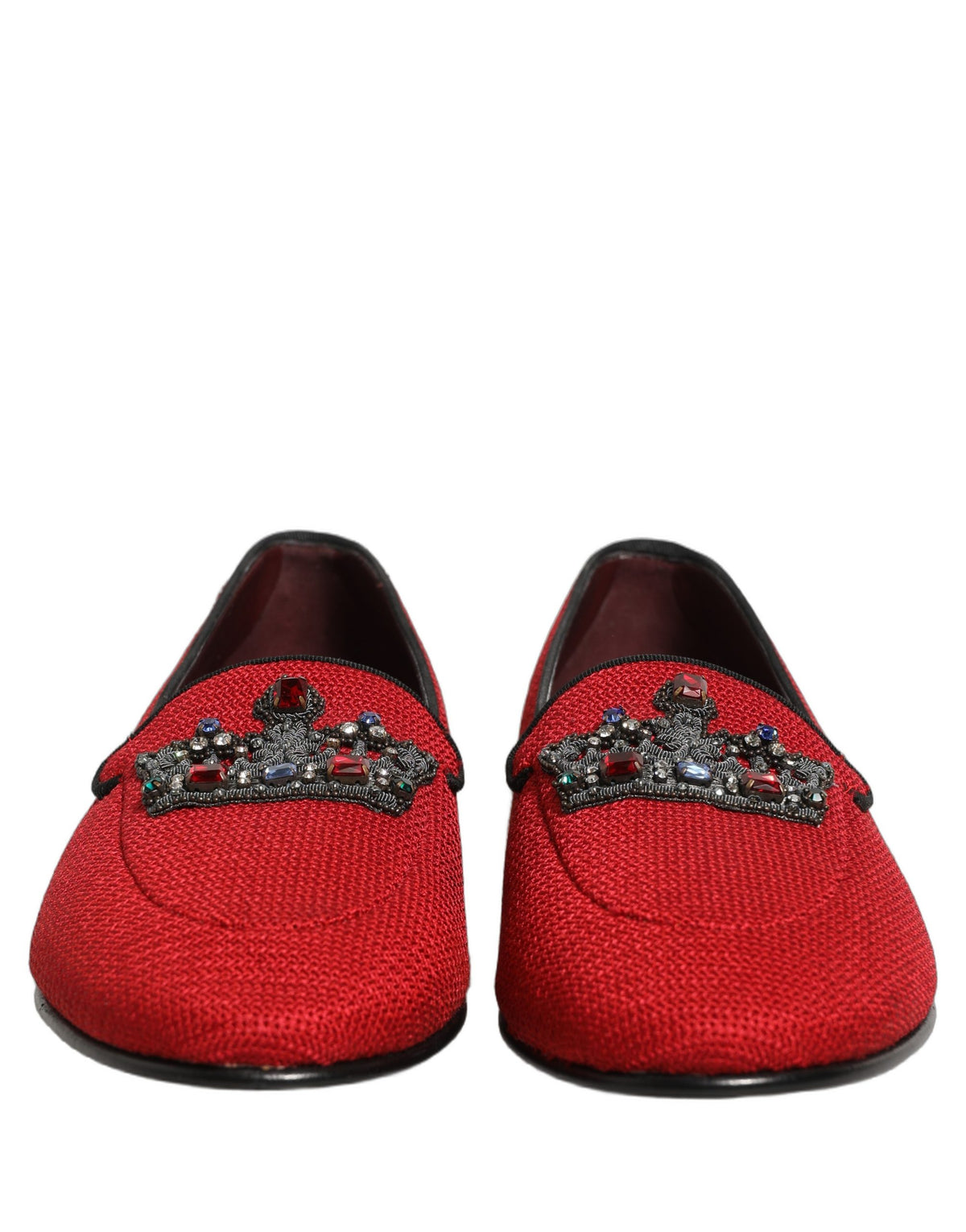 New Dolce & Gabbana Red Crown Embellished Dress Loafers Shoes
