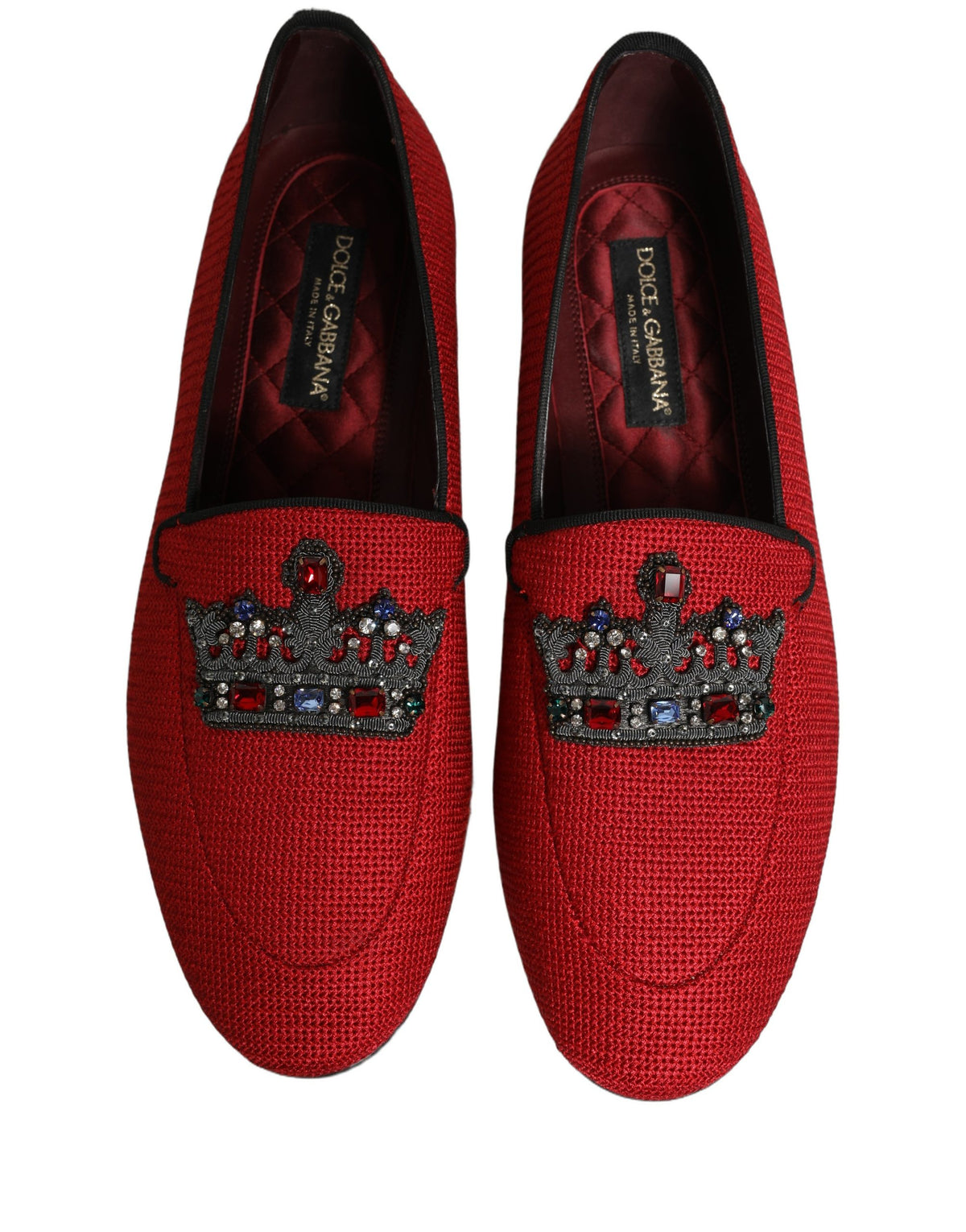 New Dolce & Gabbana Red Crown Embellished Dress Loafers Shoes