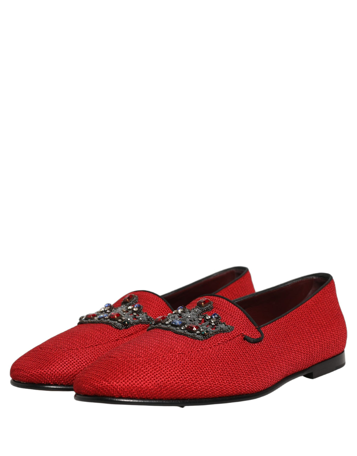 New Dolce & Gabbana Red Crown Embellished Dress Loafers Shoes