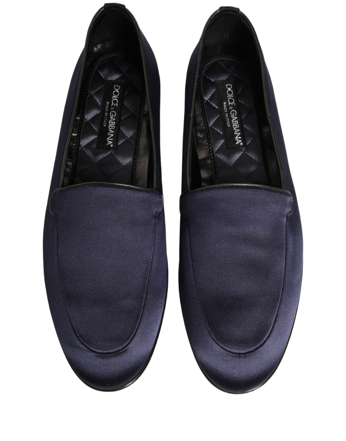 New Dolce & Gabbana Navy Blue Satin DG Logo Dress Loafers Shoes