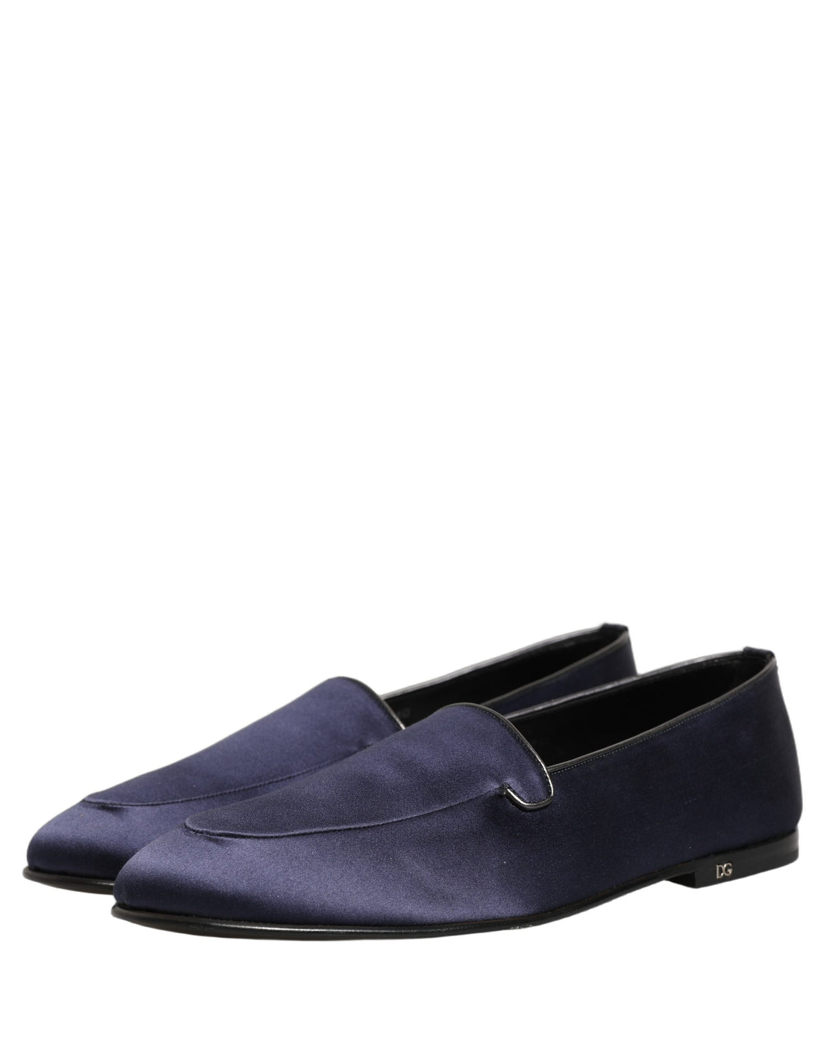 New Dolce & Gabbana Navy Blue Satin DG Logo Dress Loafers Shoes