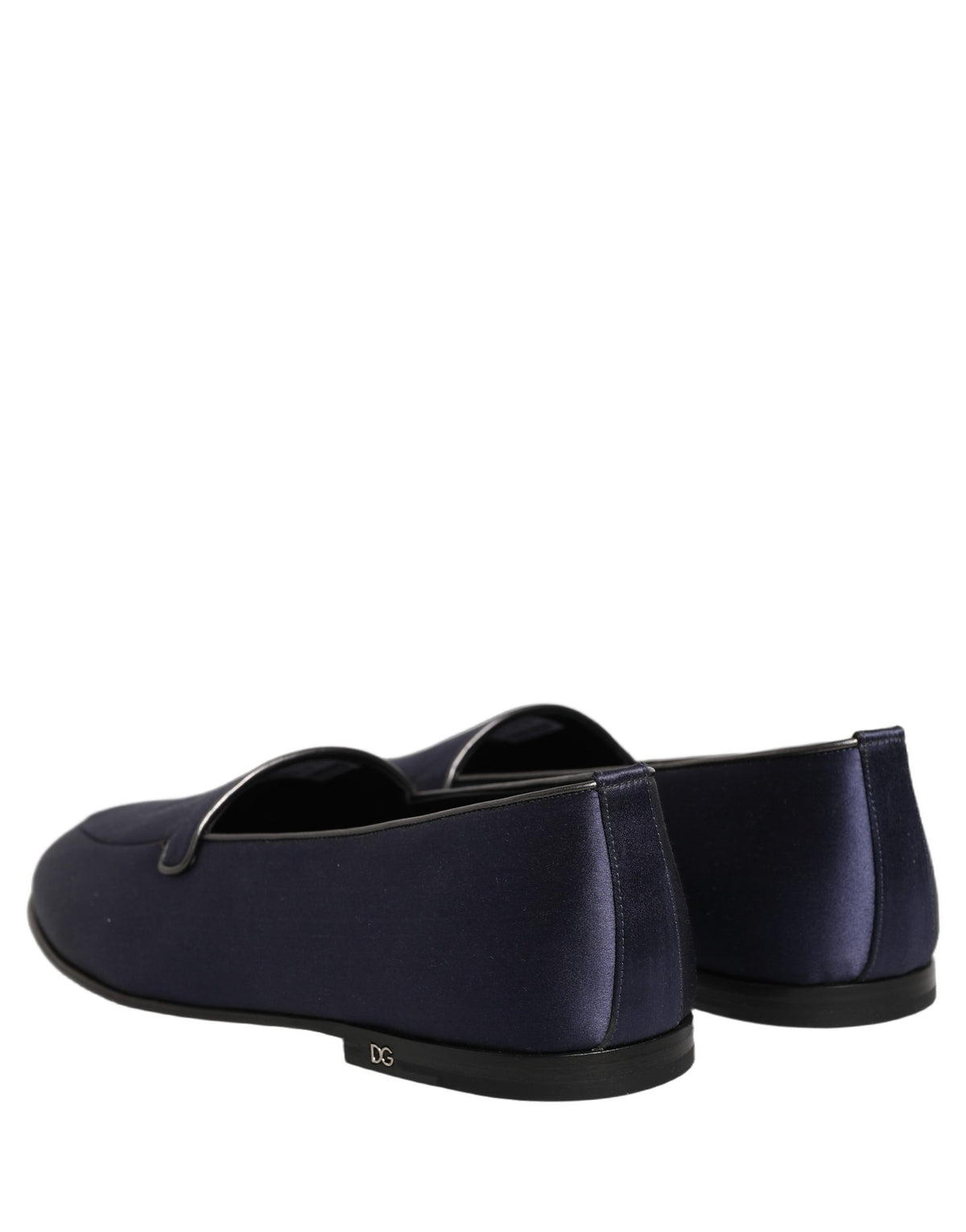 New Dolce & Gabbana Navy Blue Satin DG Logo Dress Loafers Shoes
