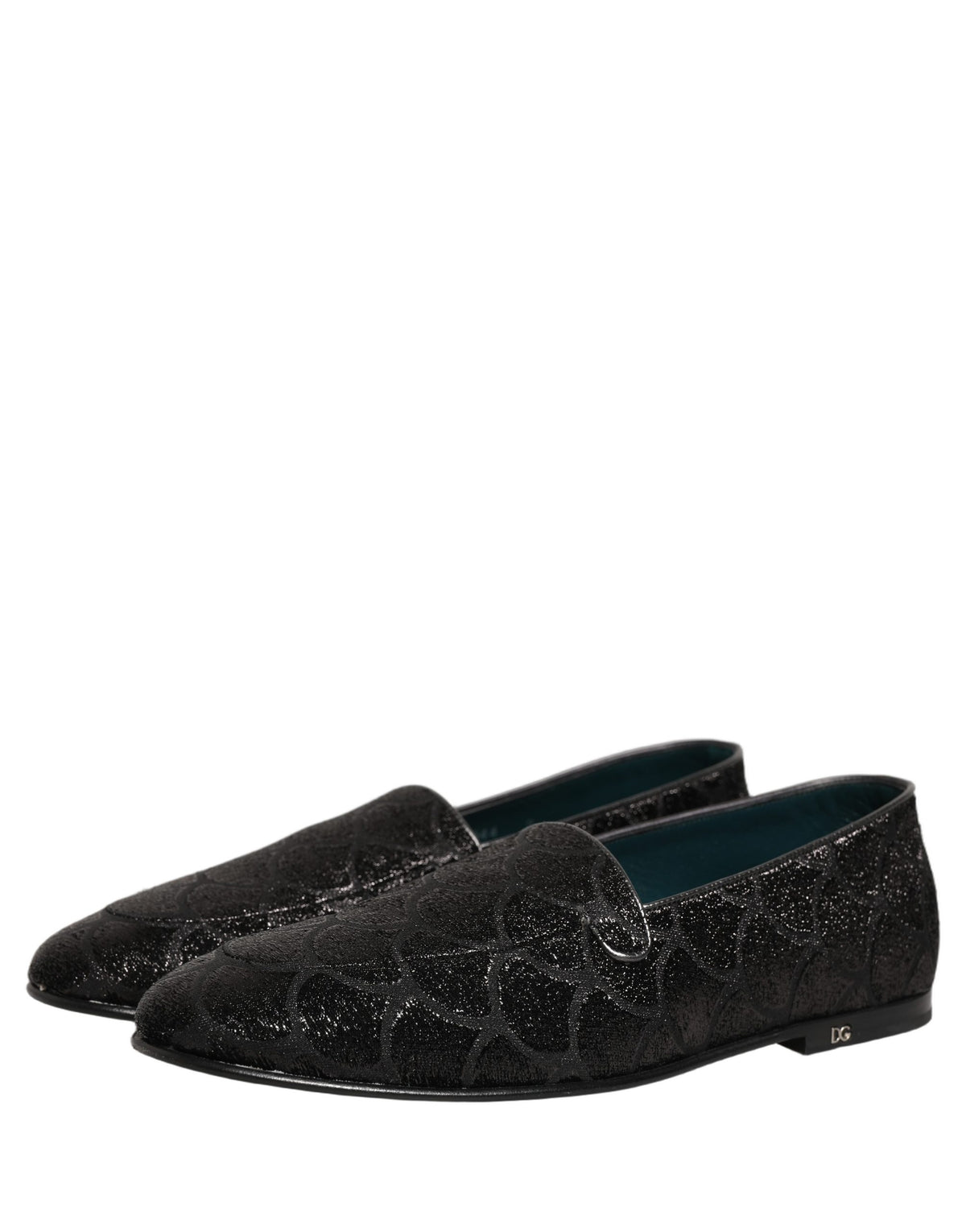New Dolce & Gabbana Black Glitter Brocade Men Dress Loafers Shoes