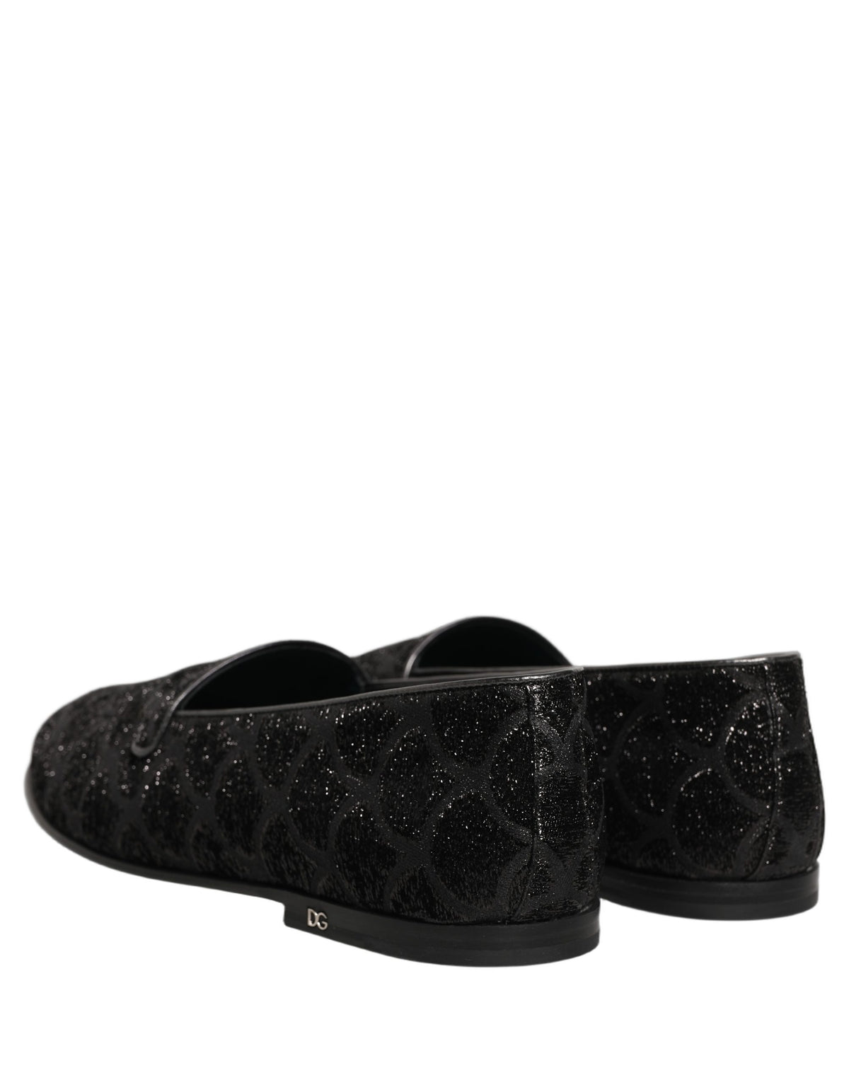 New Dolce & Gabbana Black Glitter Brocade Men Dress Loafers Shoes