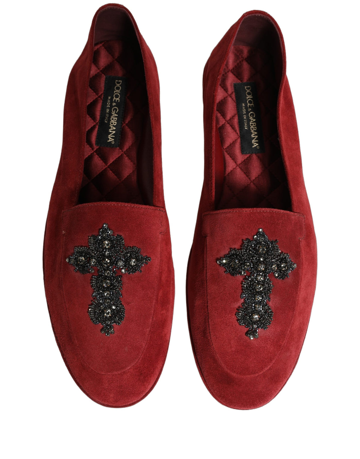 New Dolce & Gabbana Red Suede Cross Slip On Dress Loafers Shoes
