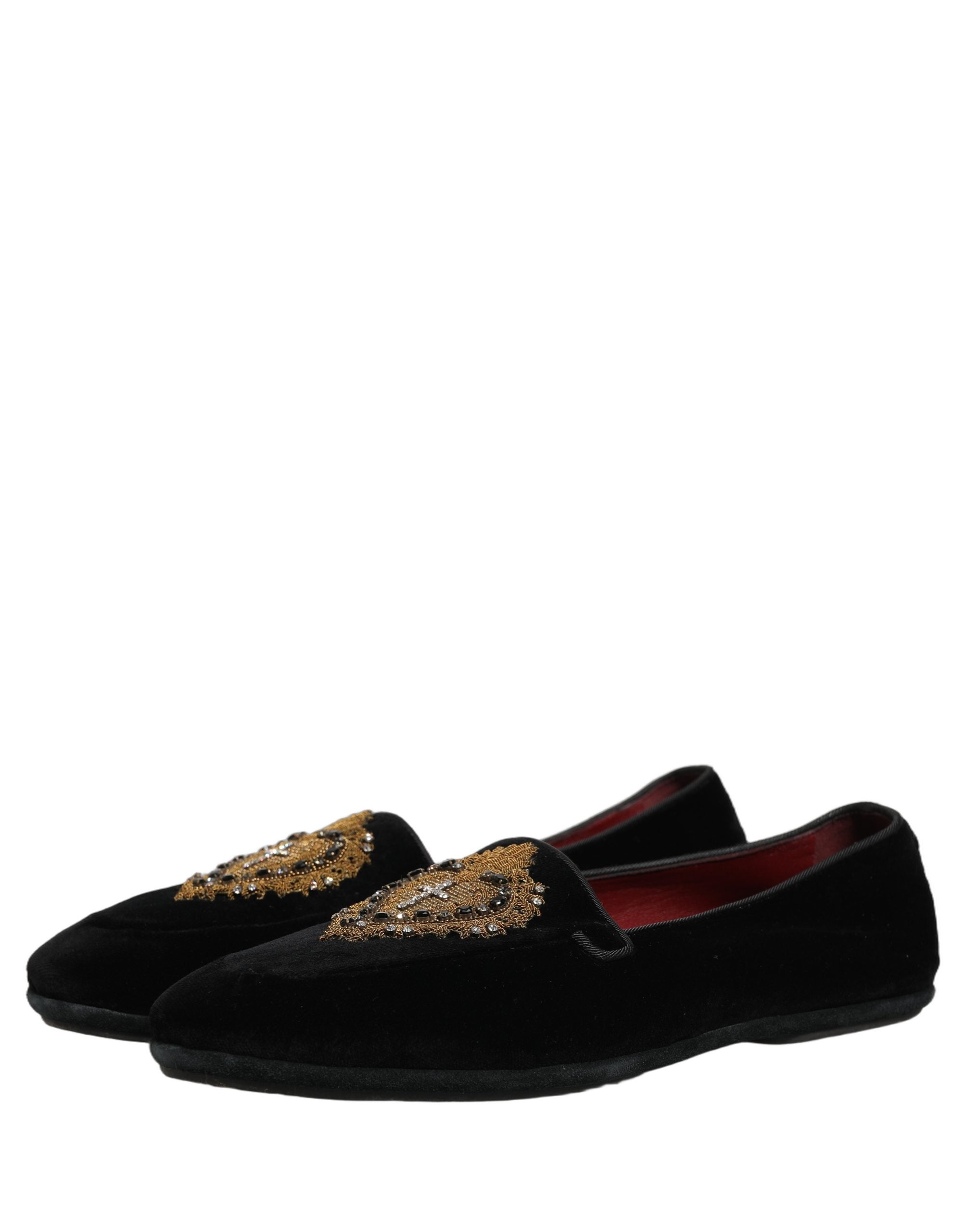 Dolce & Gabbana Black Velvet Sacred Heart Dress Loafers Shoes