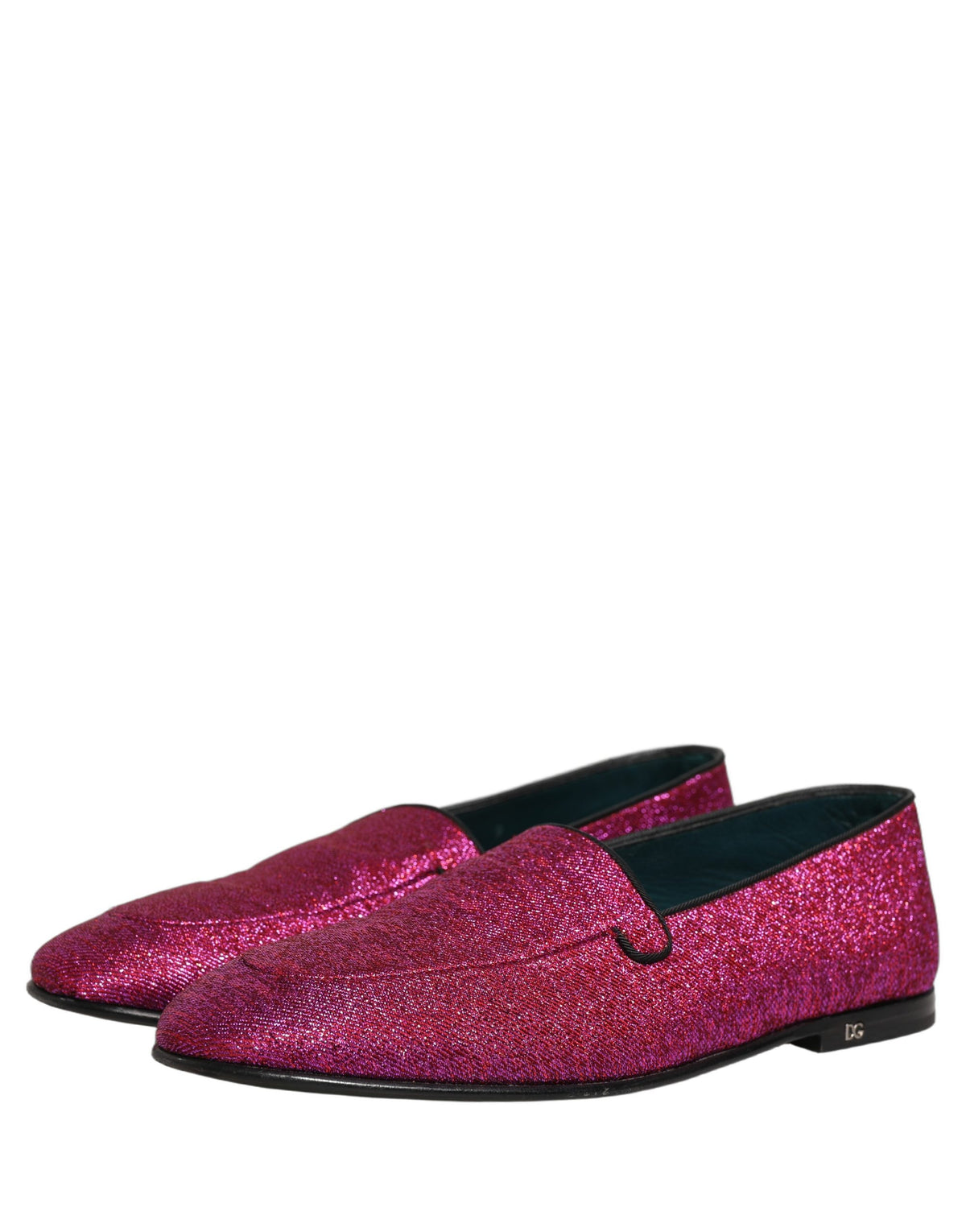New Dolce & Gabbana Pink Glitter Lurex Logo Dress Loafers Shoes
