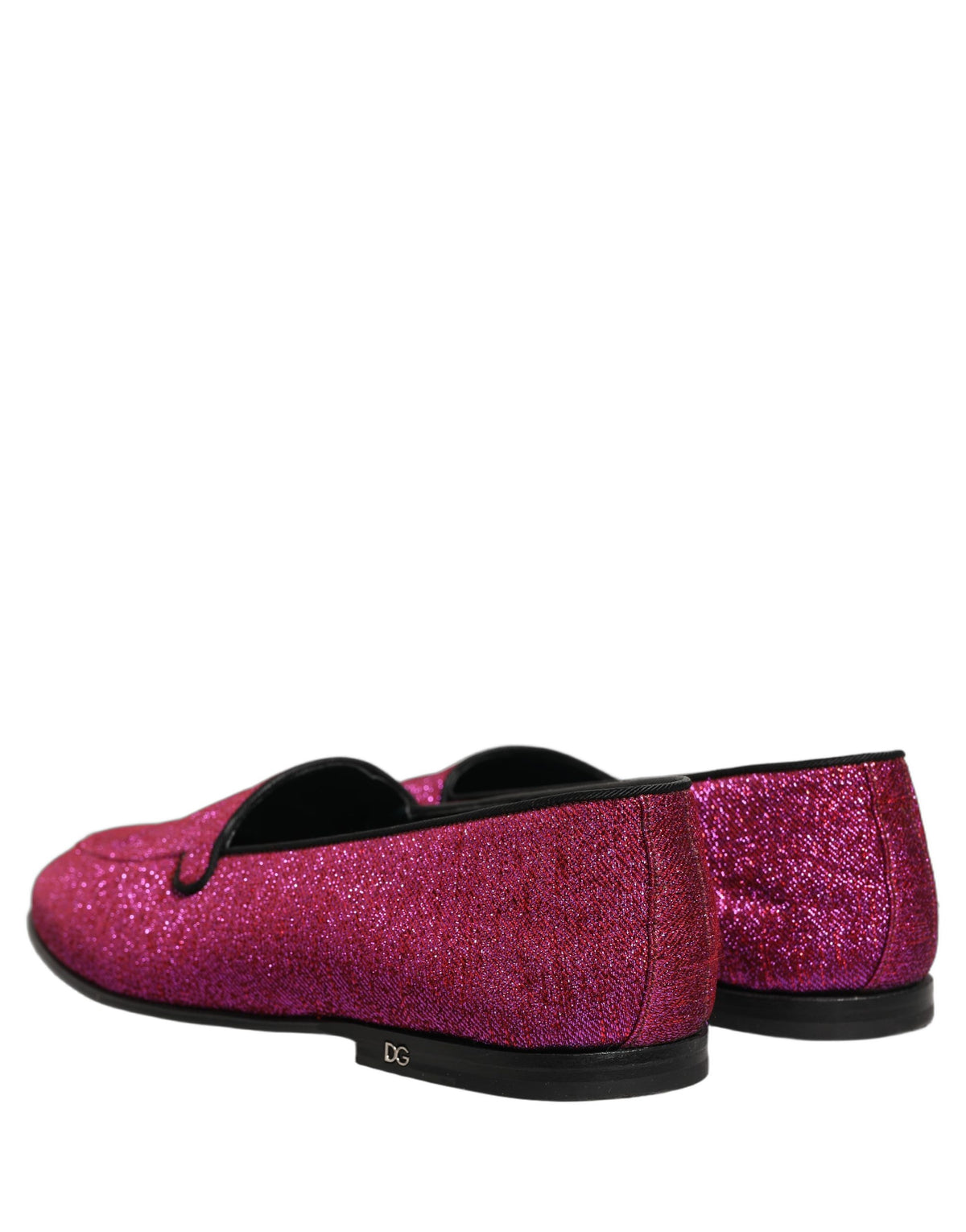 New Dolce & Gabbana Pink Glitter Lurex Logo Dress Loafers Shoes