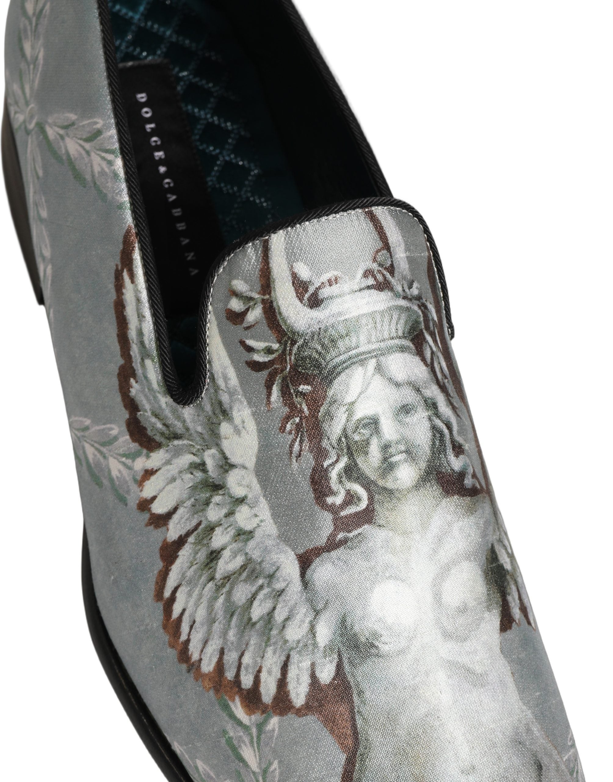 New Dolce & Gabbana Gray Baroque Angel Velvet Men Loafers Shoes