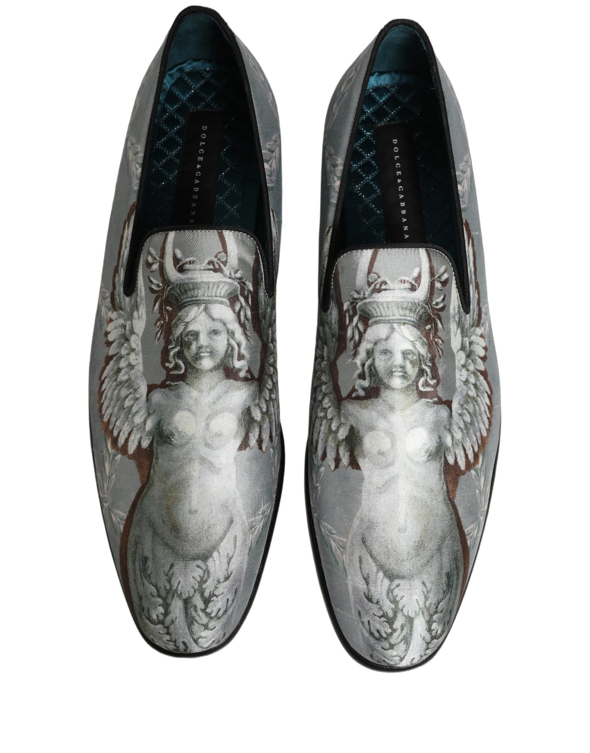 New Dolce & Gabbana Gray Baroque Angel Velvet Men Loafers Shoes