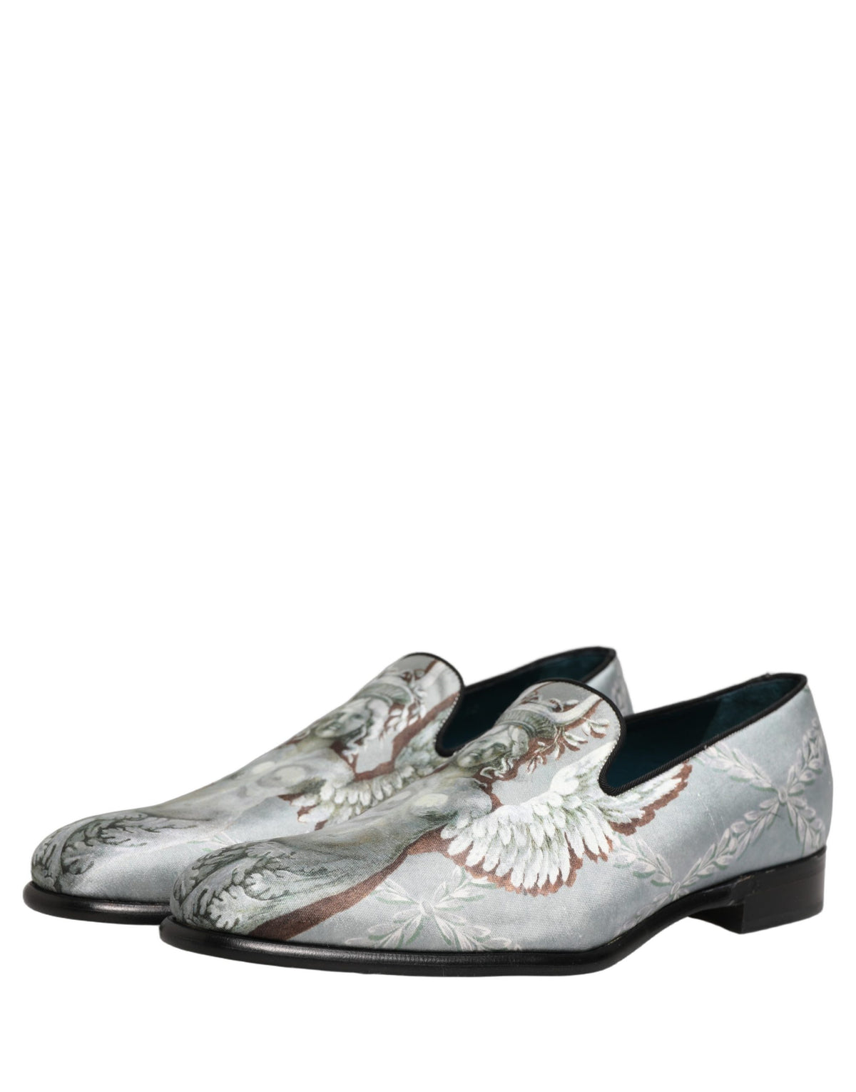 New Dolce & Gabbana Gray Baroque Angel Velvet Men Loafers Shoes