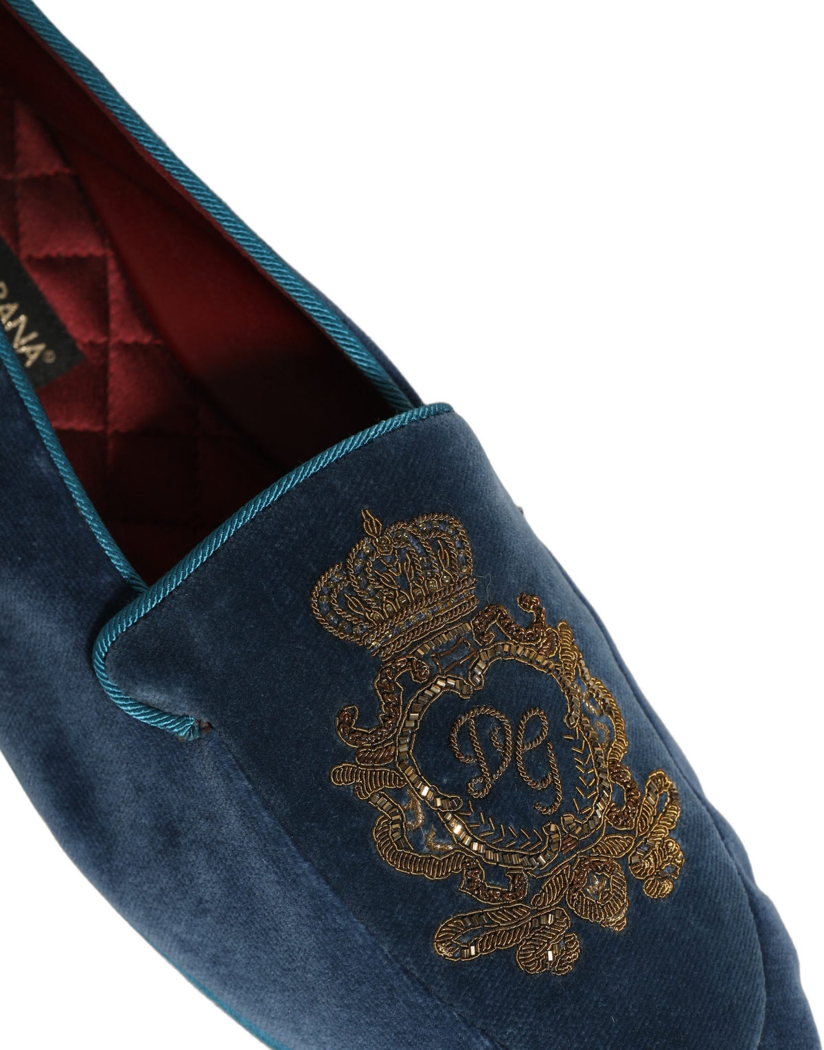 New Dolce & Gabbana Blue Velvet Crown Embroidery Loafers Shoes